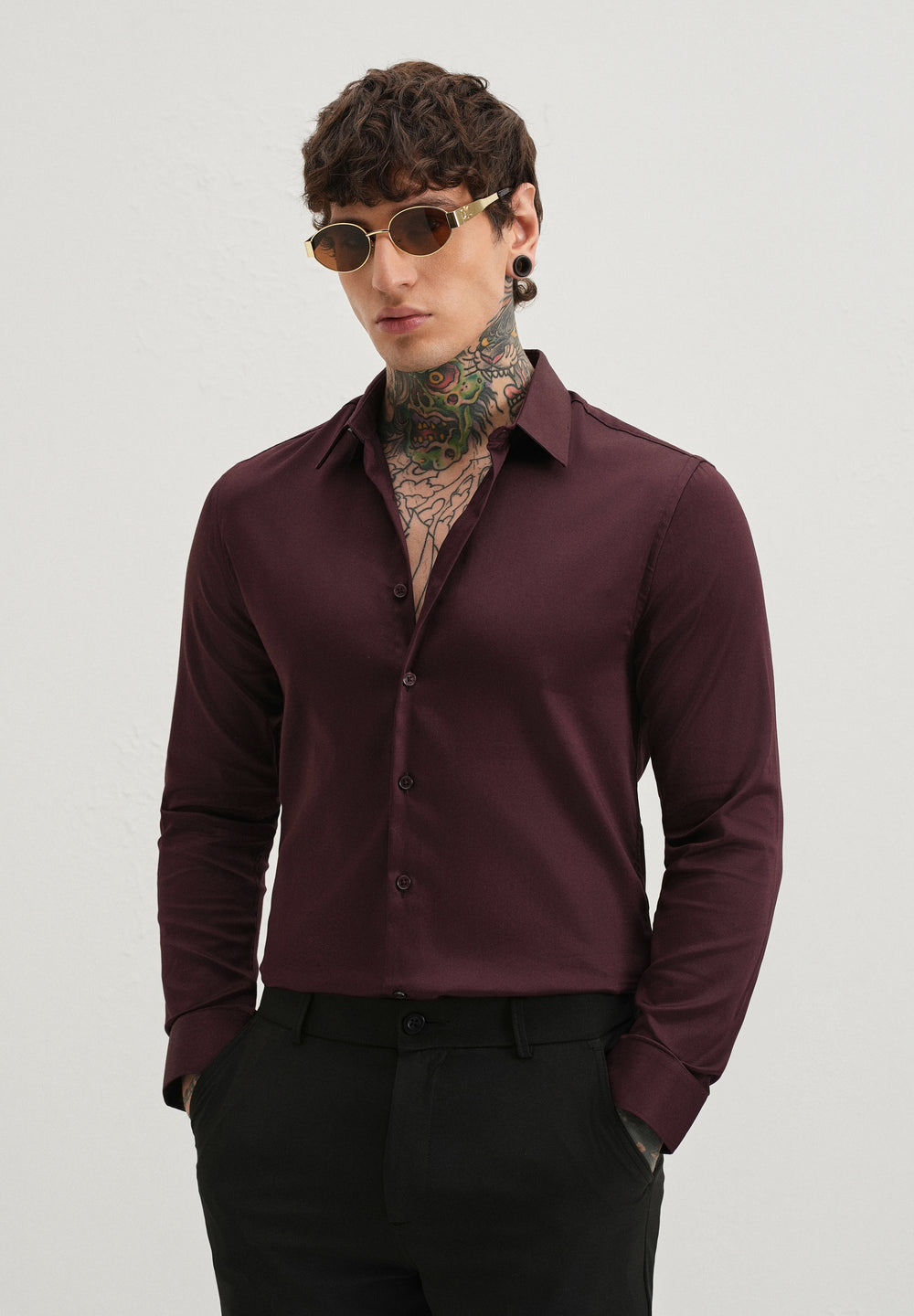 Plum Plain Satin Shirt
