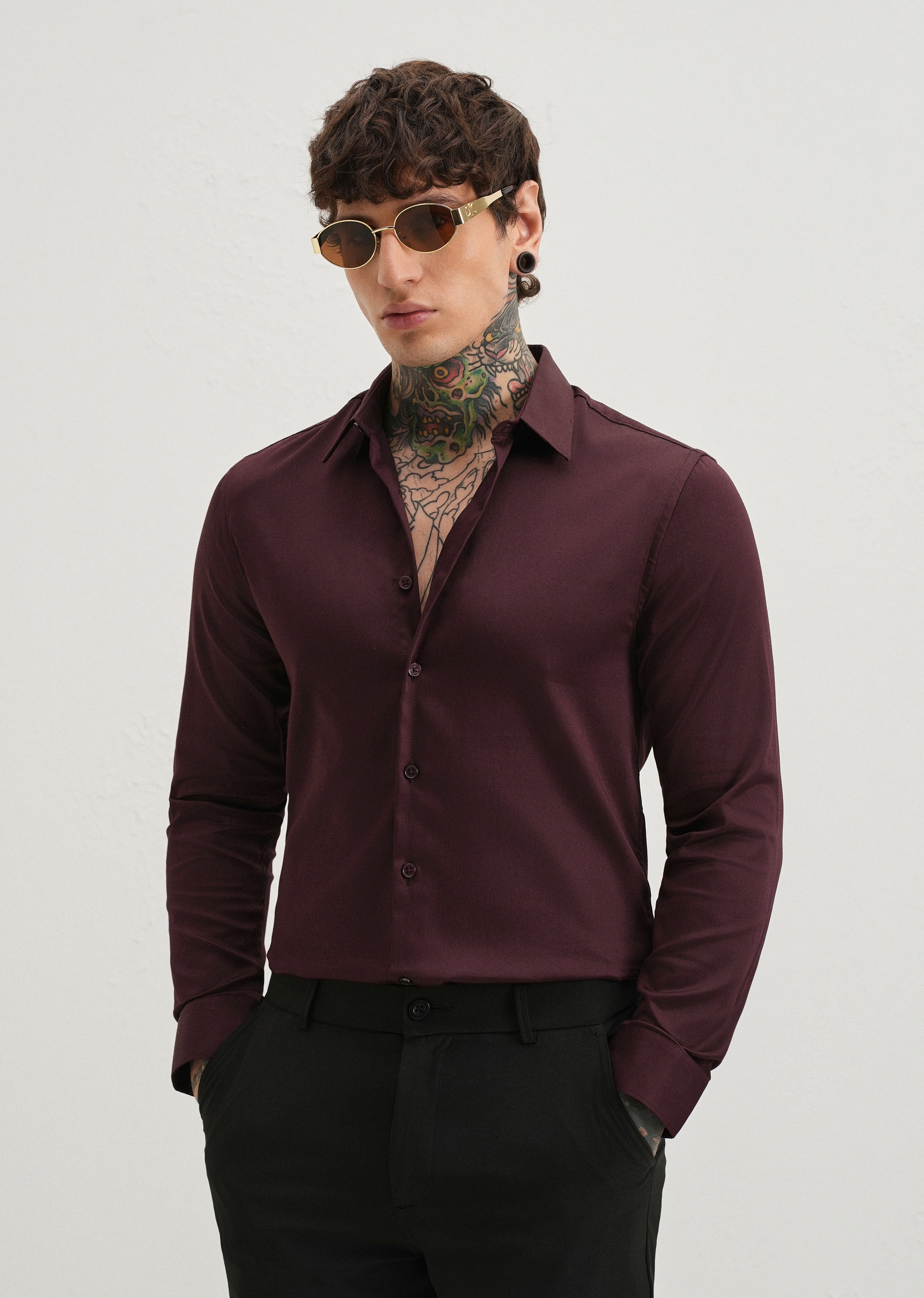 Plum Plain Satin Shirt