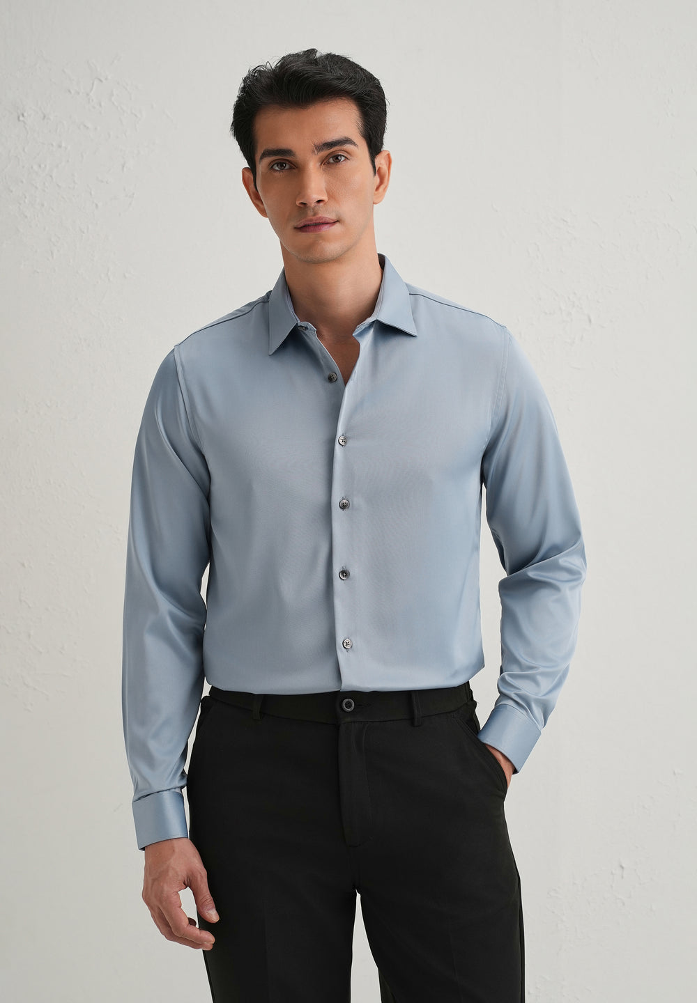 Powder Blue Satin-Finish Plain Shirt