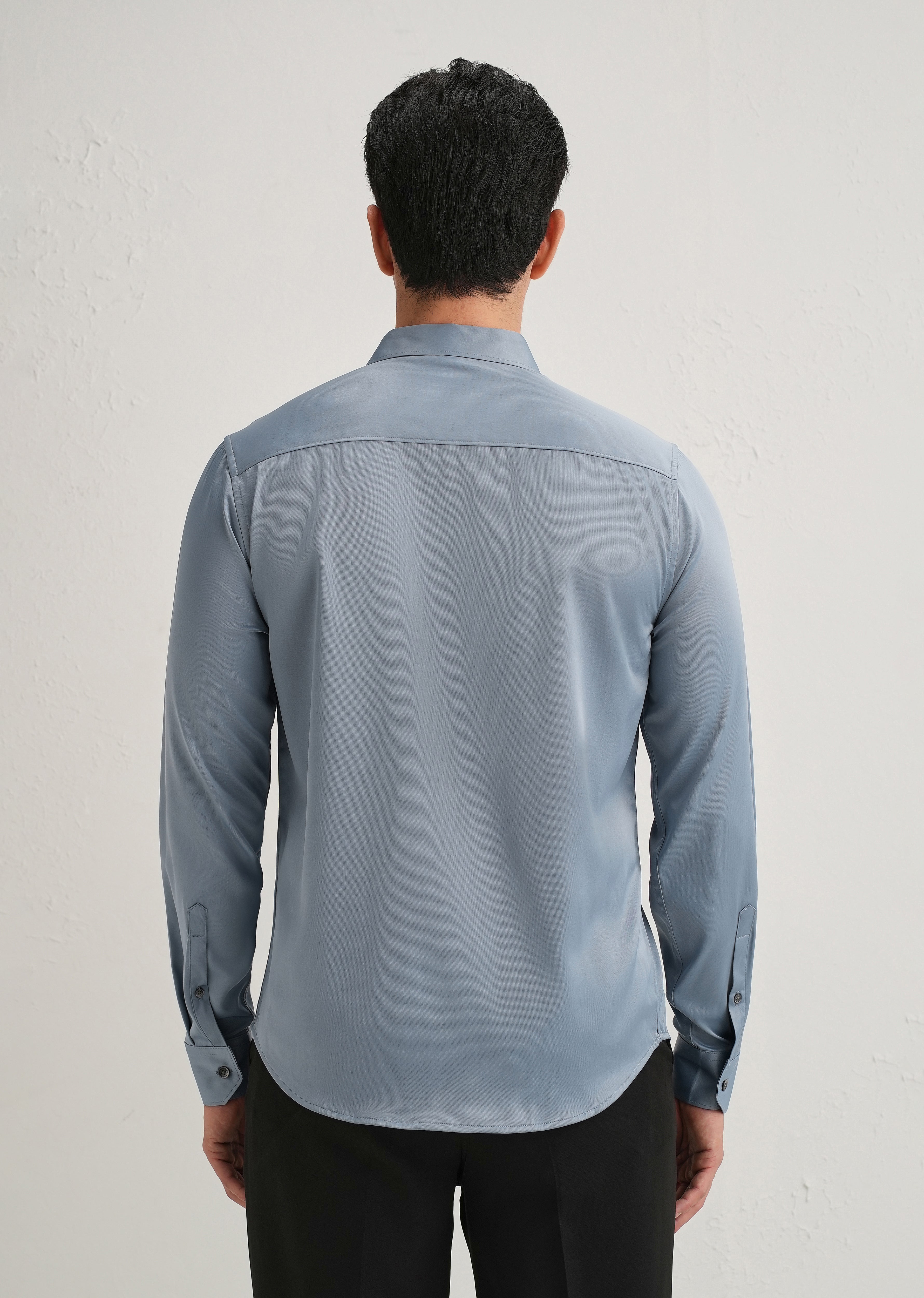 Powder Blue Satin-Finish Plain Shirt