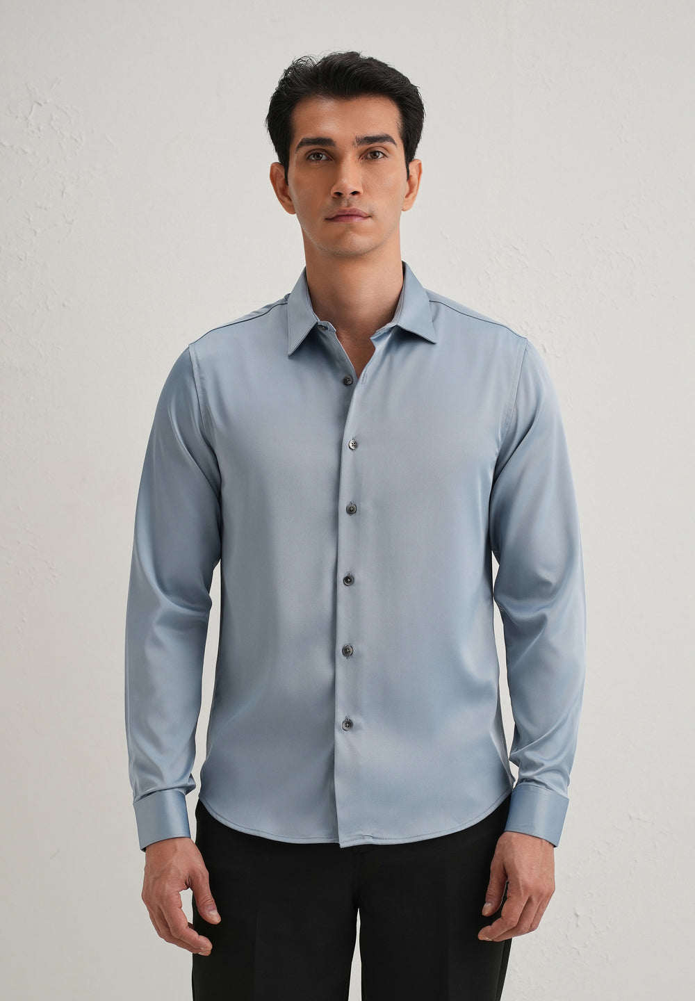 Powder Blue Satin-Finish Plain Shirt