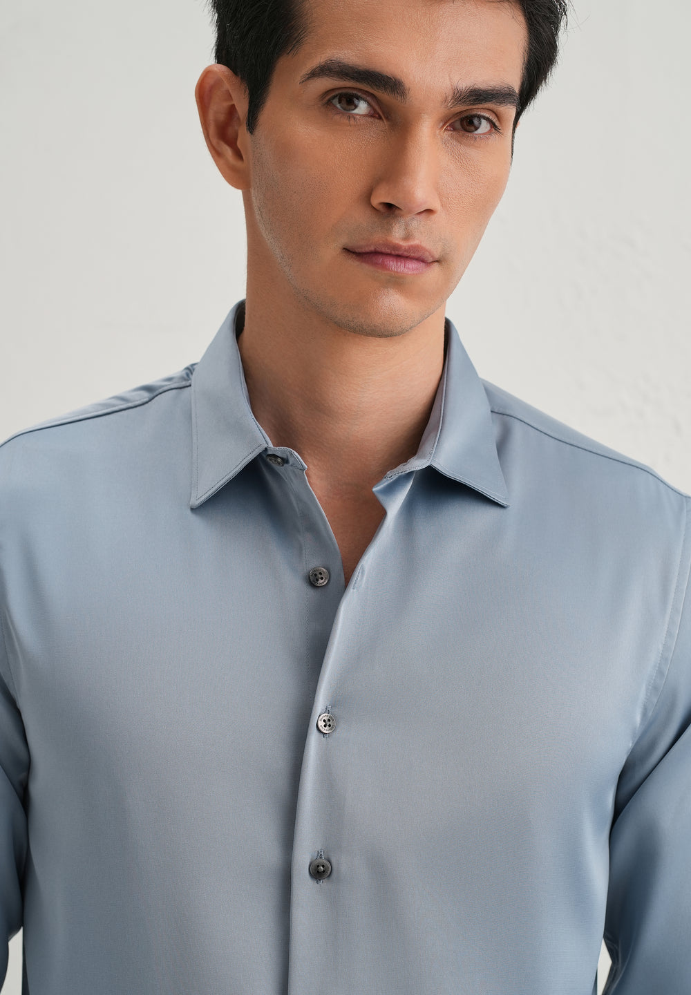 Powder Blue Satin-Finish Plain Shirt