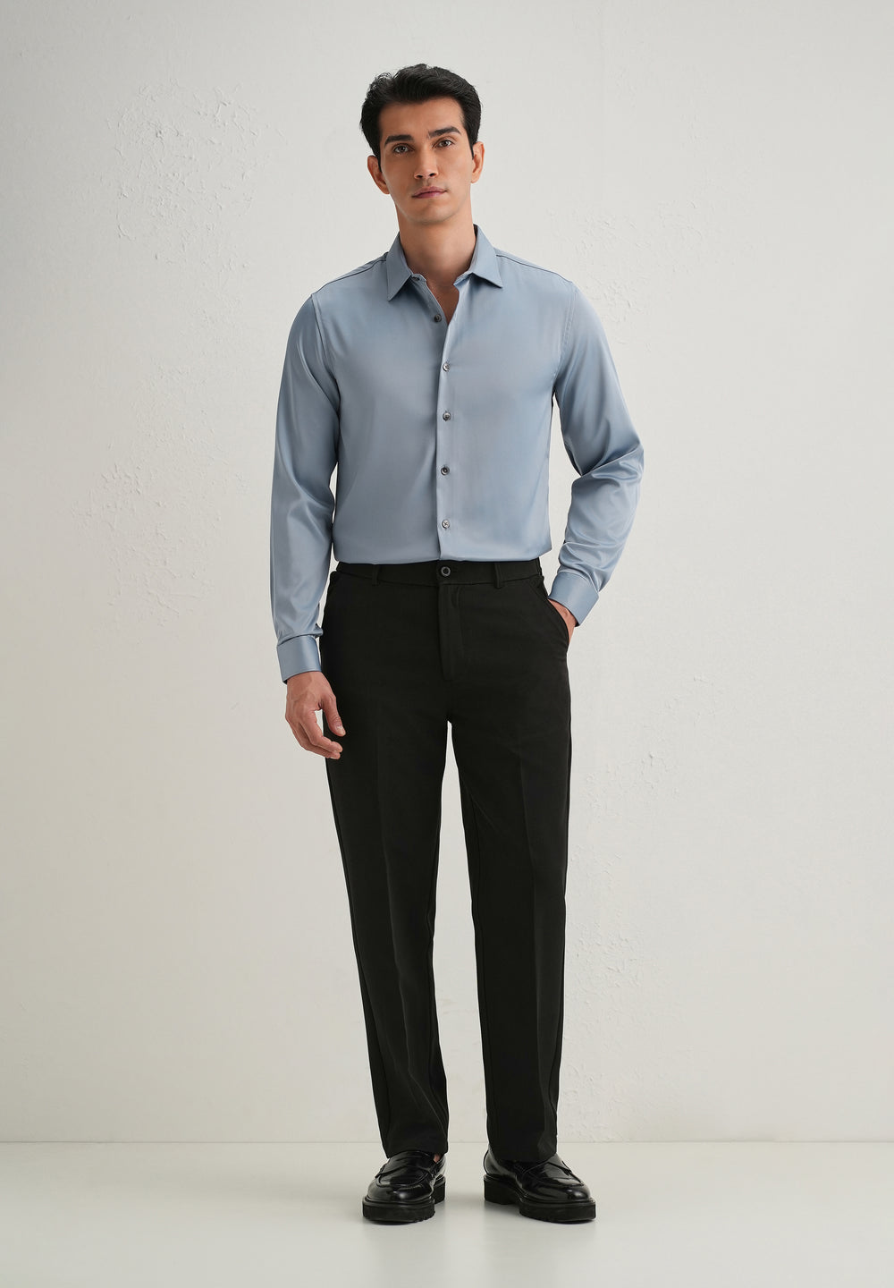 Powder Blue Satin-Finish Plain Shirt