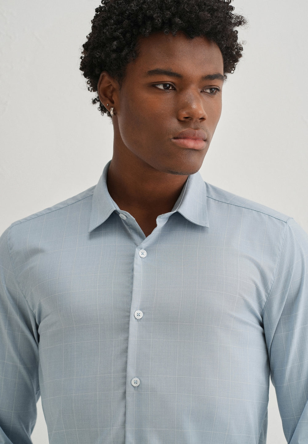 Powder Blue Windowpane Check Shirt