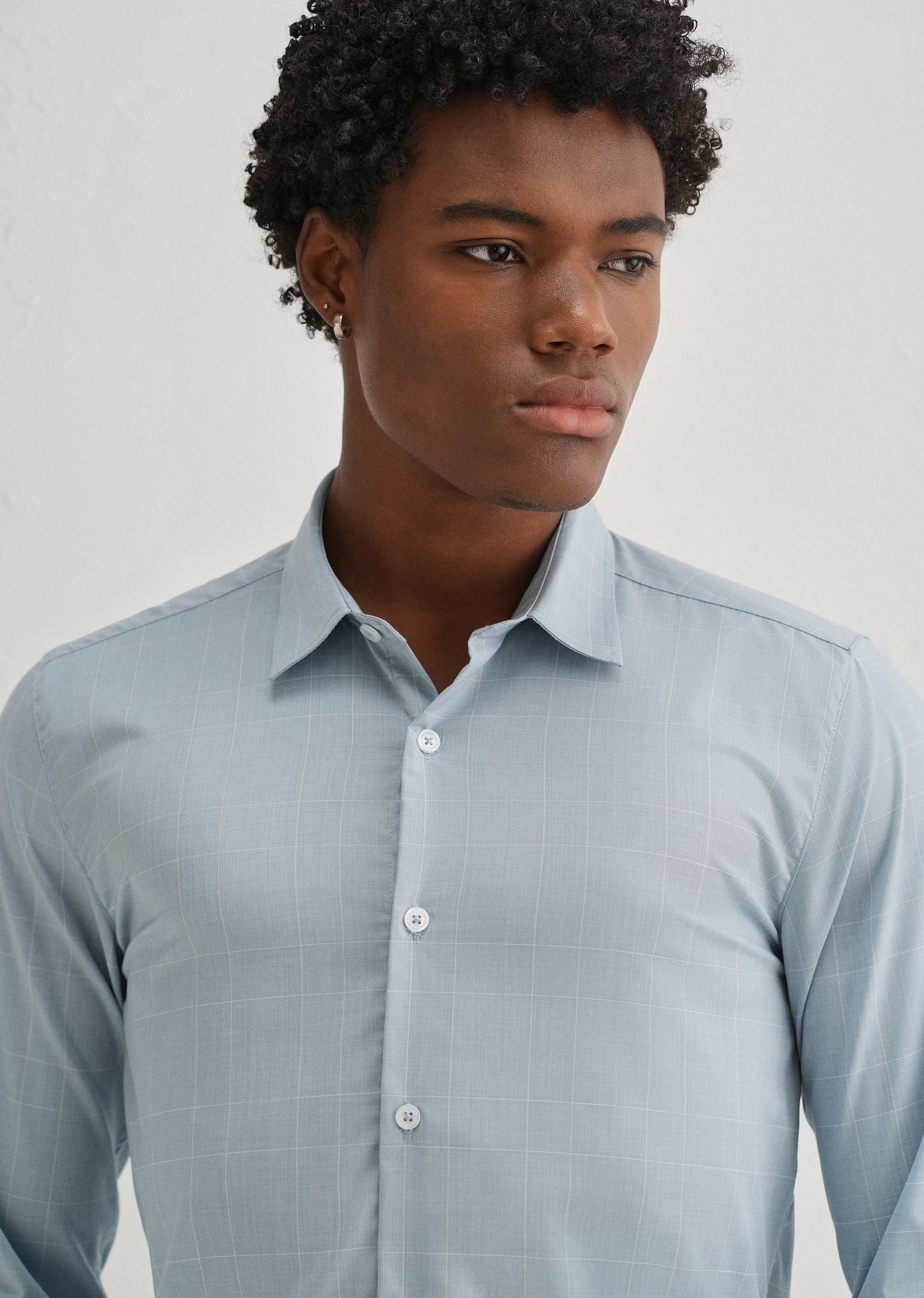 Powder Blue Windowpane Check Shirt