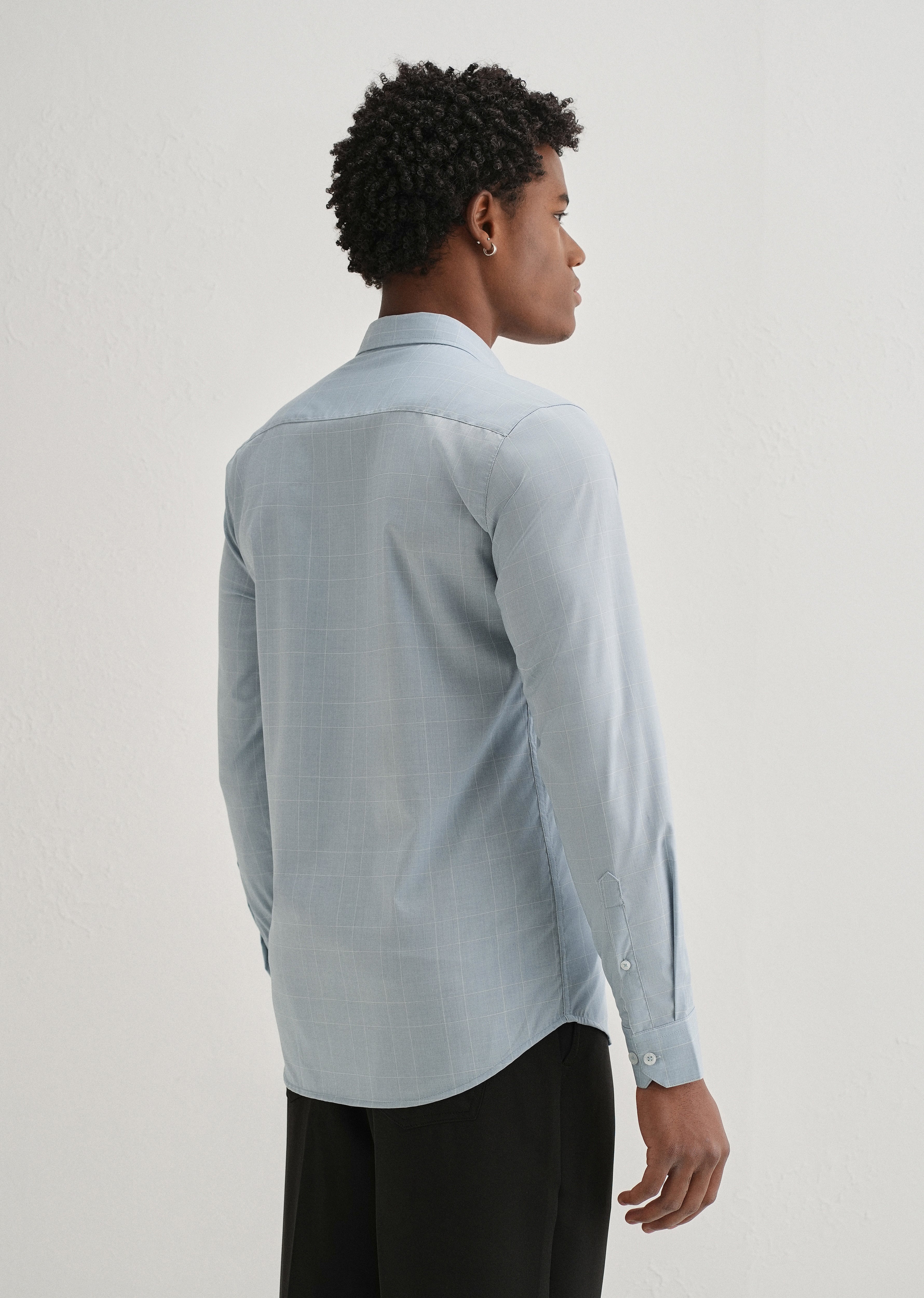 Powder Blue Windowpane Check Shirt