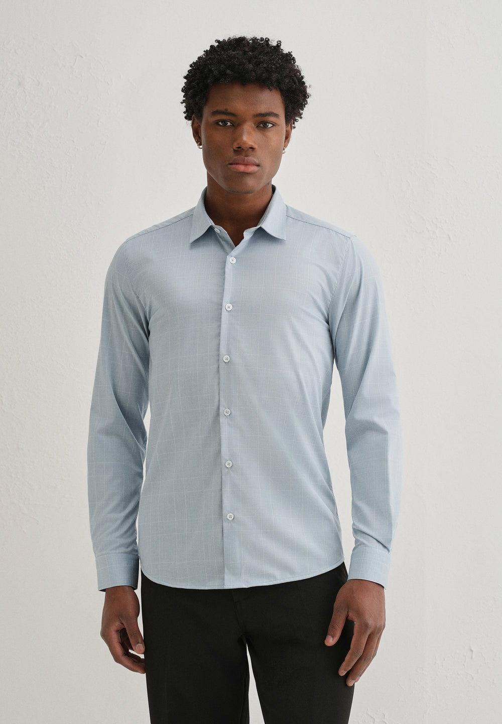 Powder Blue Windowpane Check Shirt