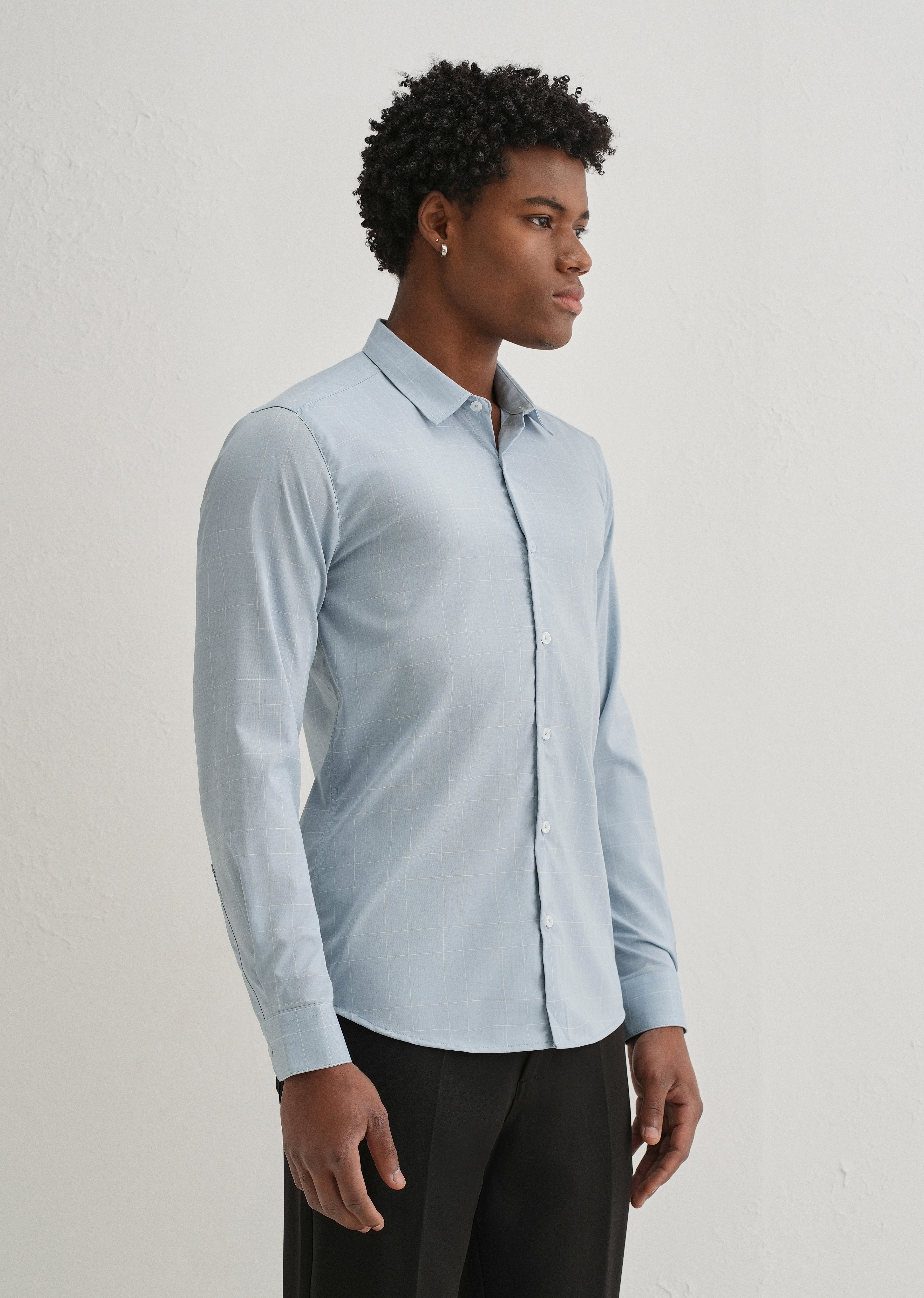 Powder Blue Windowpane Check Shirt