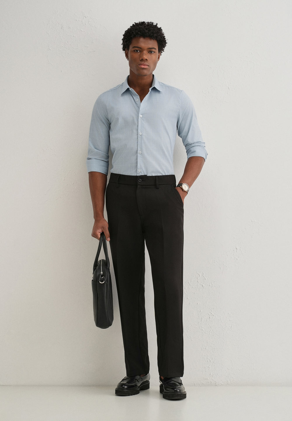 Powder Blue Windowpane Check Shirt