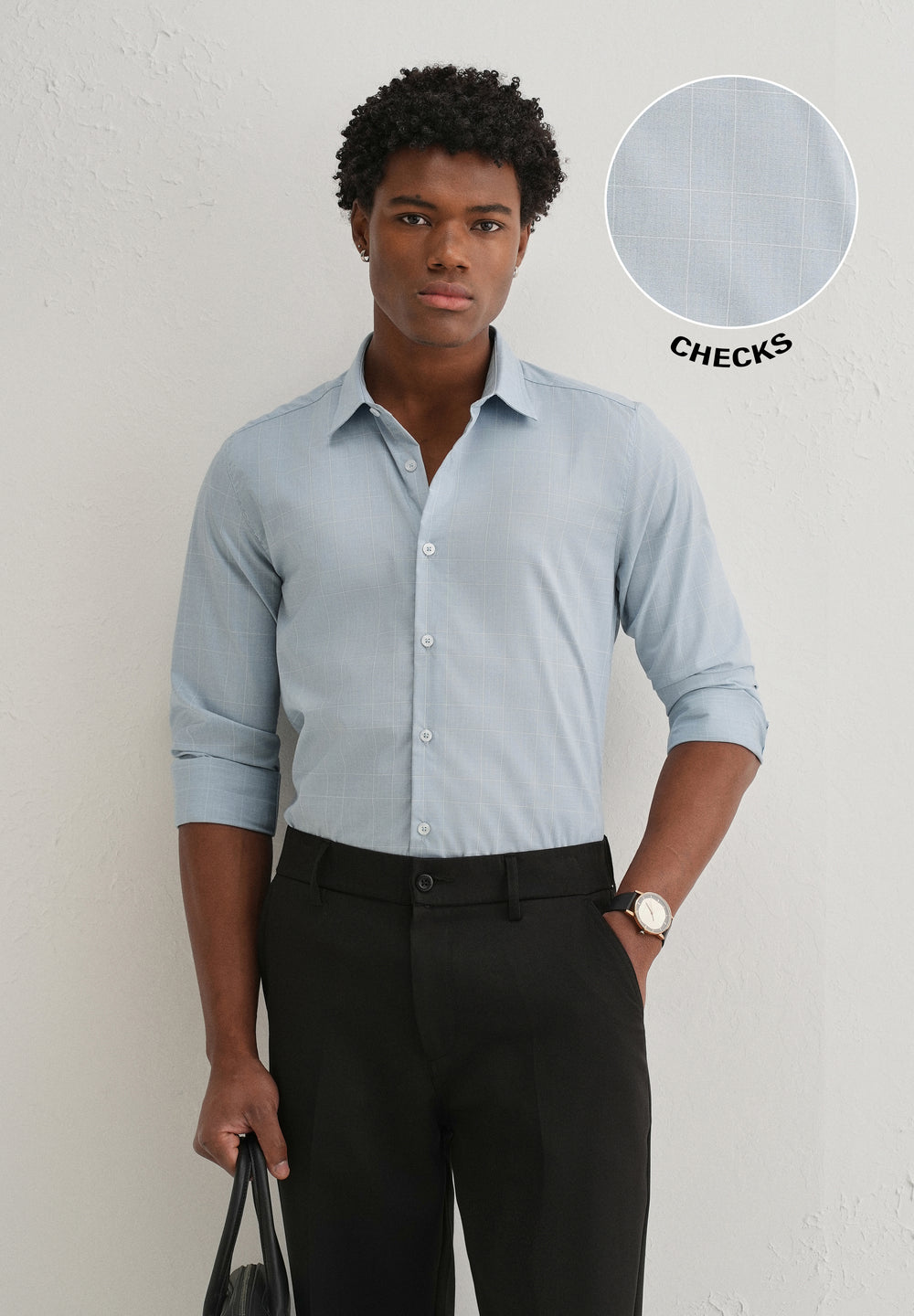 Powder Blue Windowpane Check Shirt