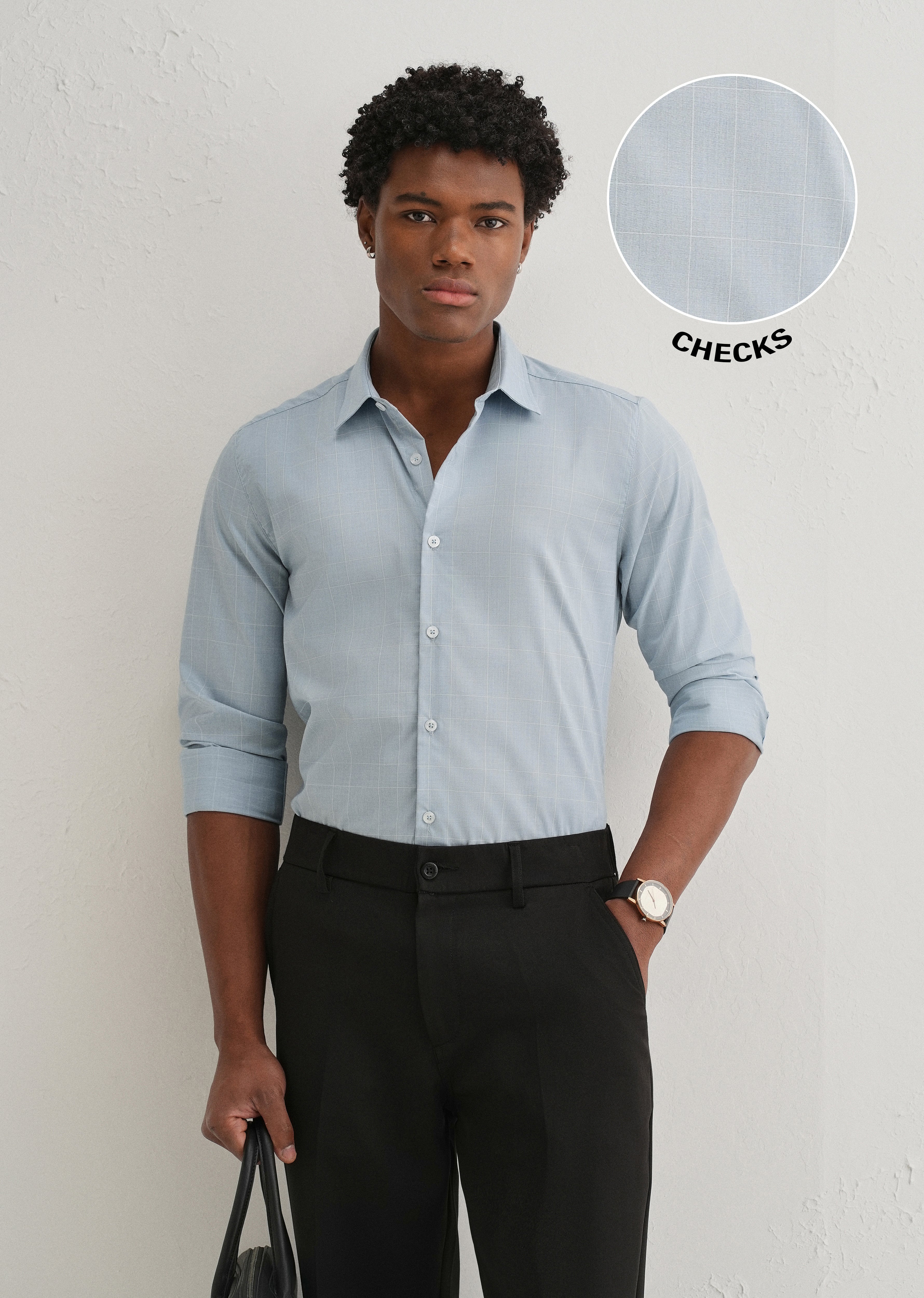 Powder Blue Windowpane Check Shirt
