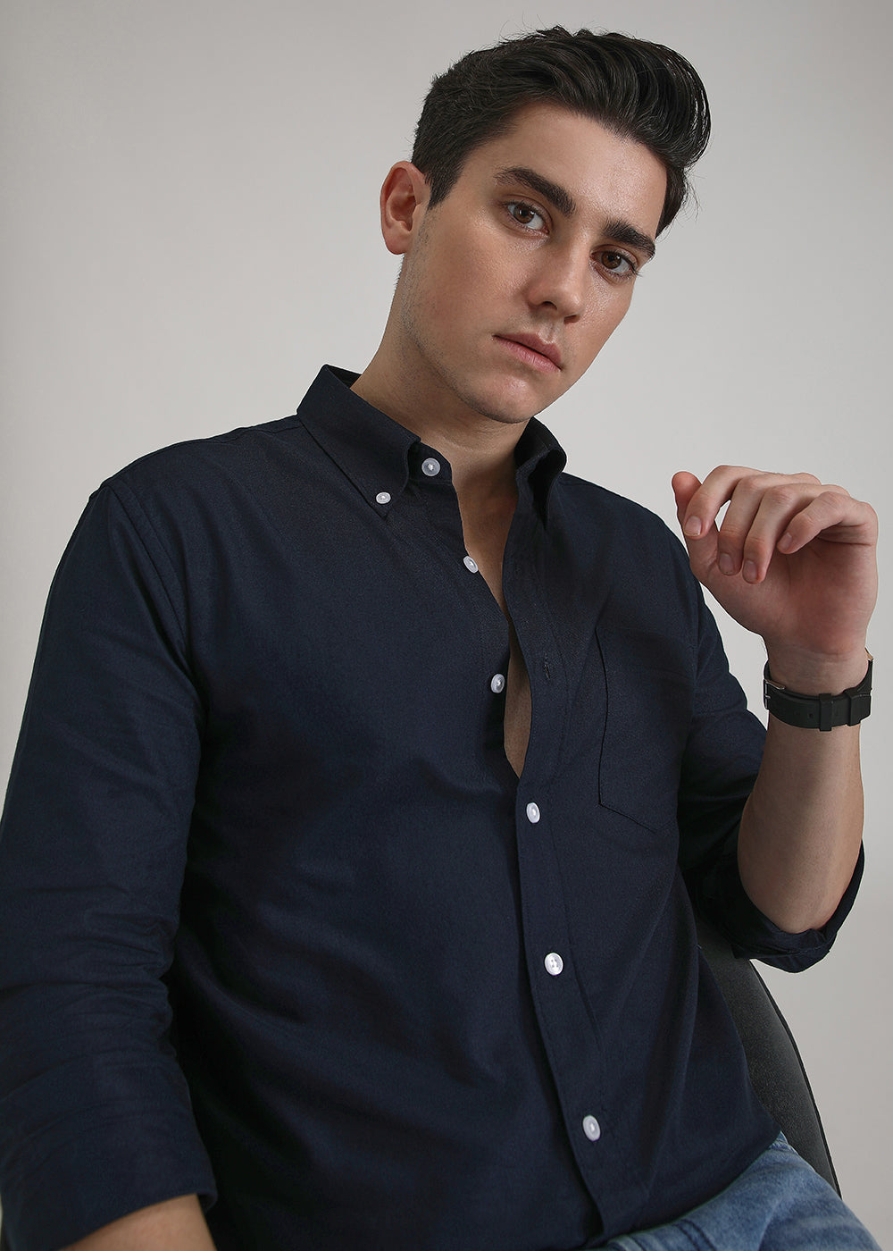 Prussian Blue Plain Cotton Oxford Shirt