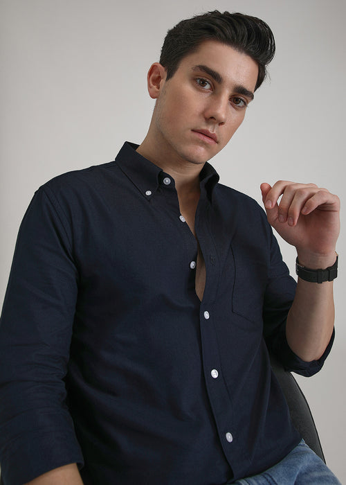 Prussian Blue Cotton Oxford Shirt