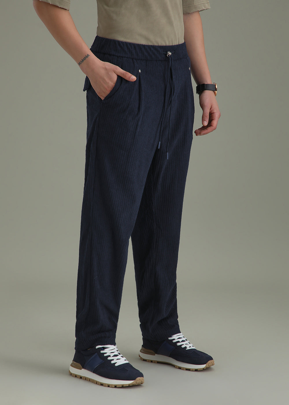 Prussian Blue Drawstring Corduroy Pant