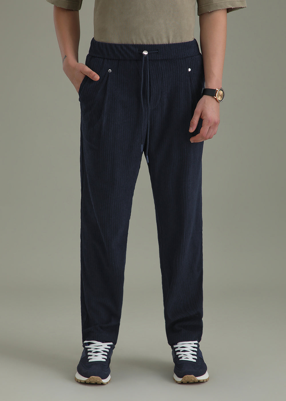 Prussian Blue Drawstring Corduroy Pant