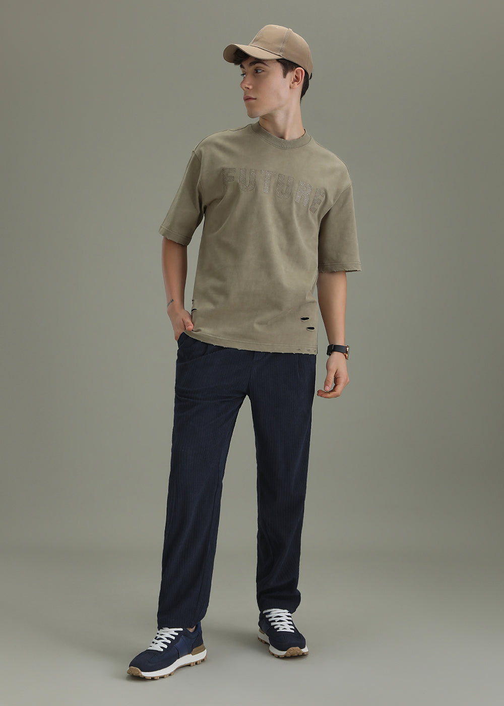 Prussian Blue Drawstring Corduroy Pant