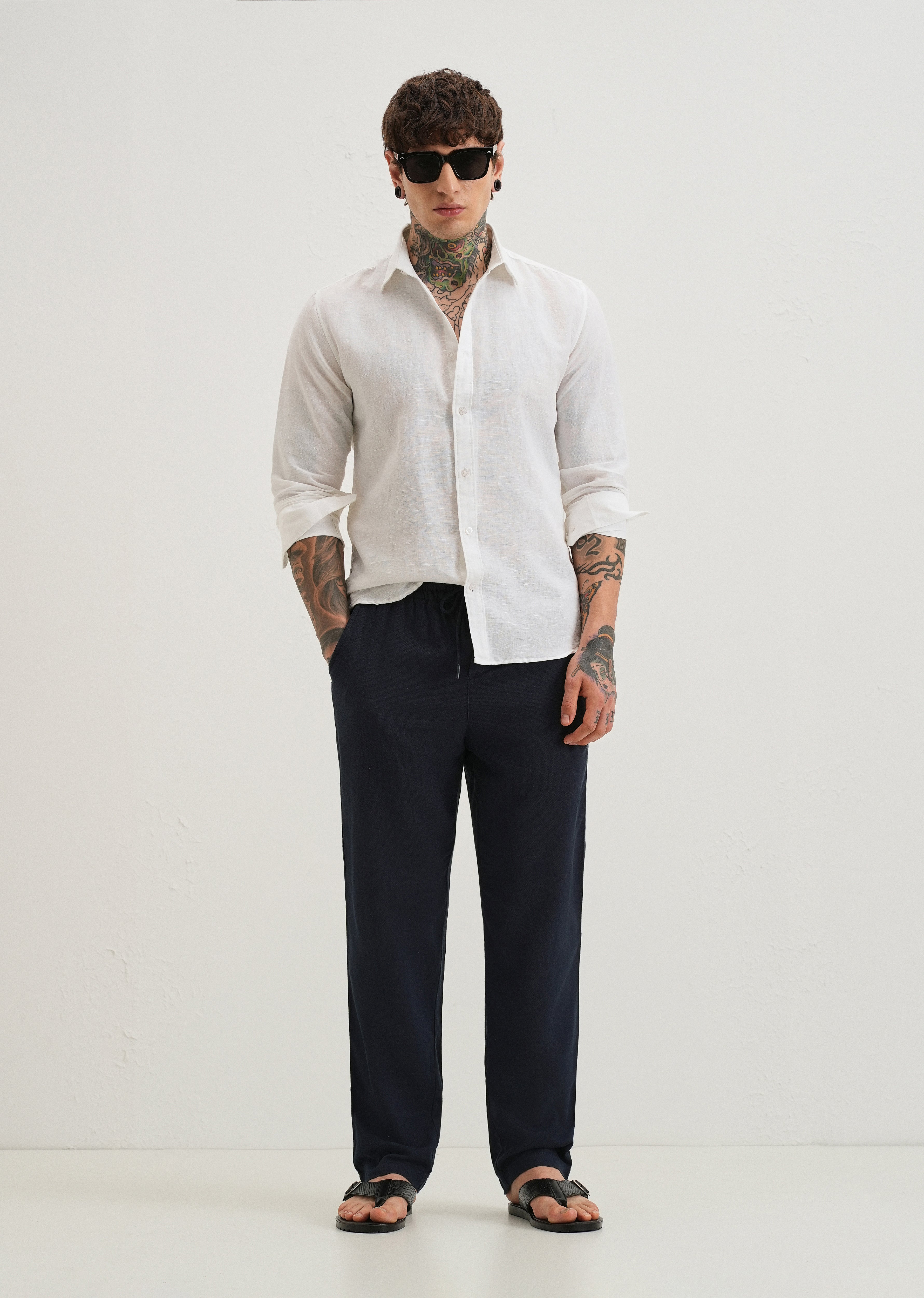 Prussian Blue Textured Pants