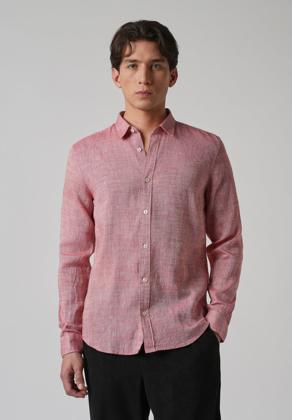100% Pure Linen Punch Red Shirt