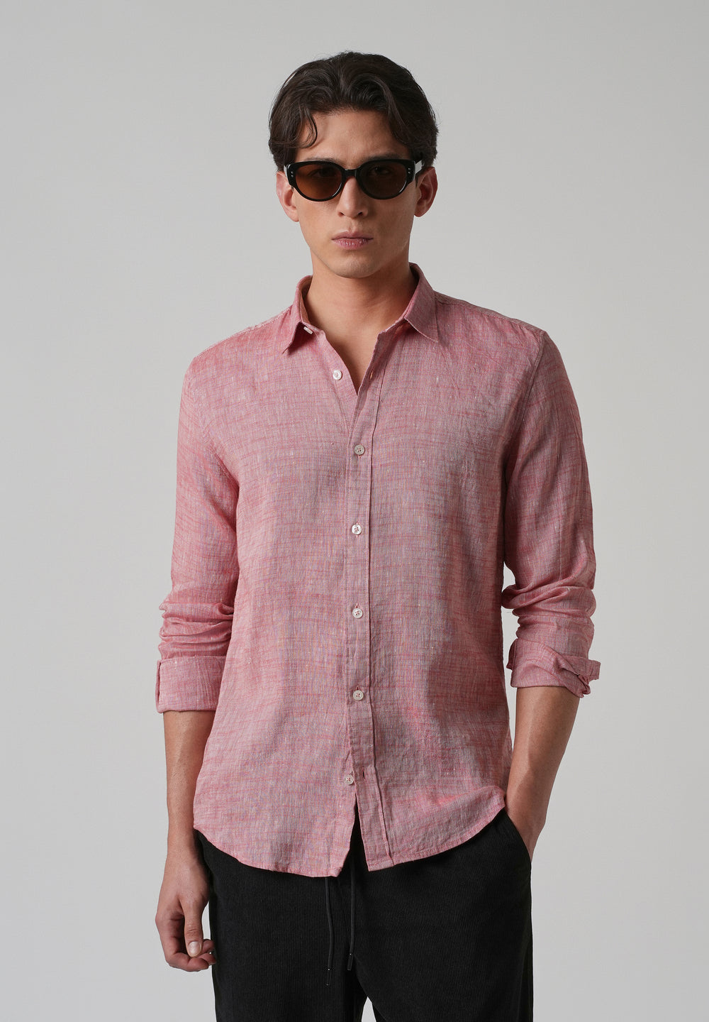 100% Pure Linen Punch Red Shirt