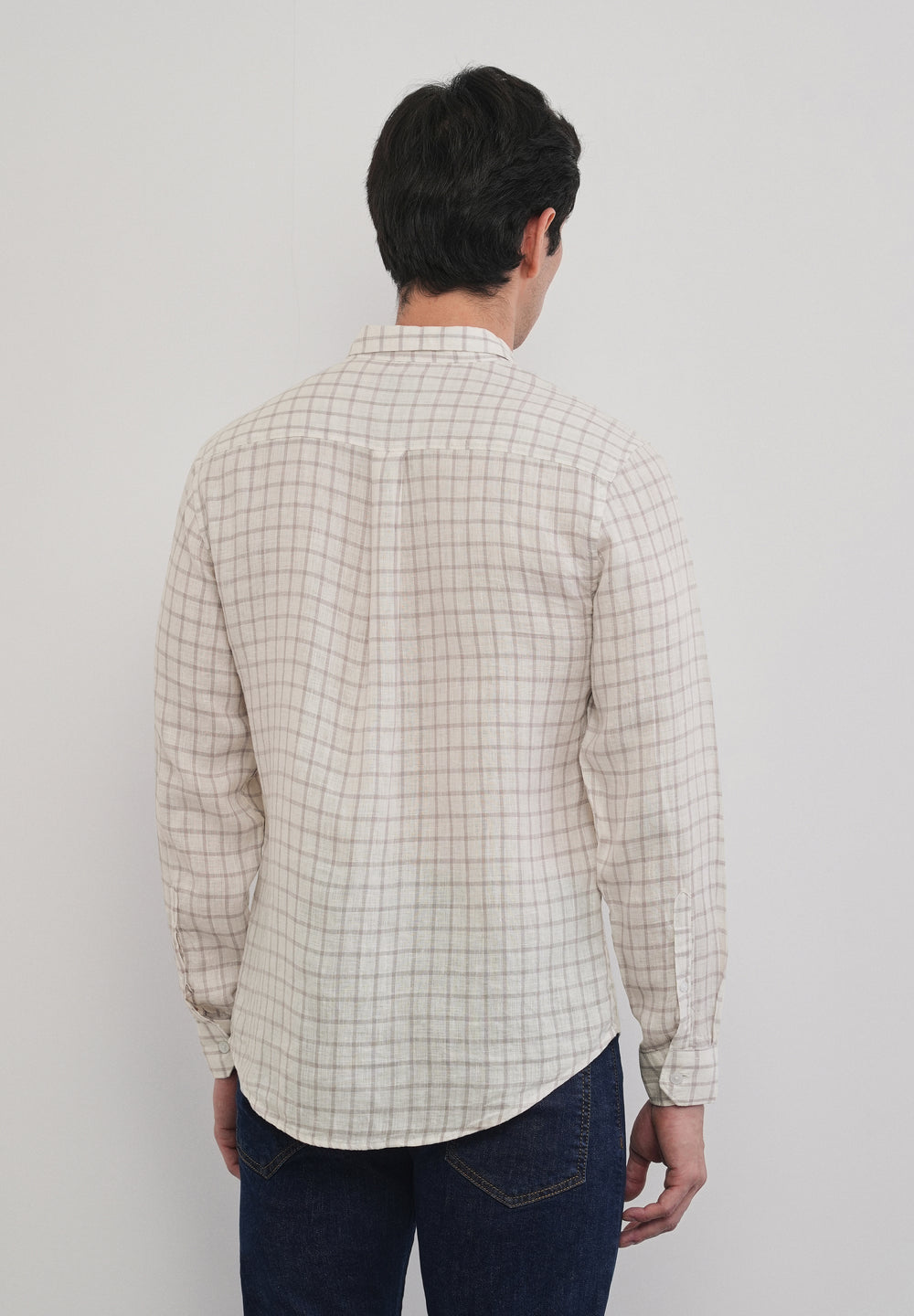 Purple 100% Pure Linen Classic Check Shirt