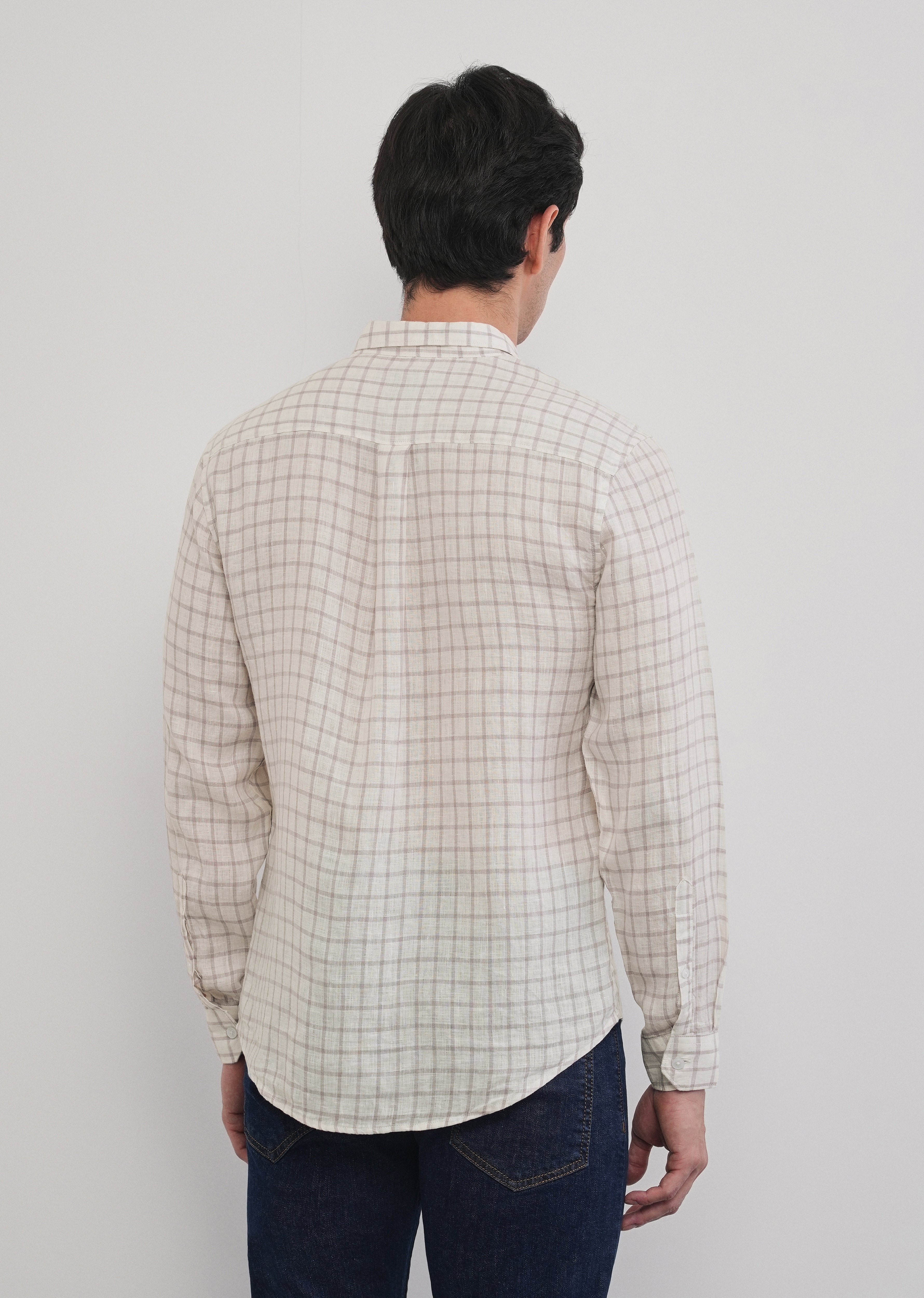 Purple 100% Pure Linen Classic Check Shirt