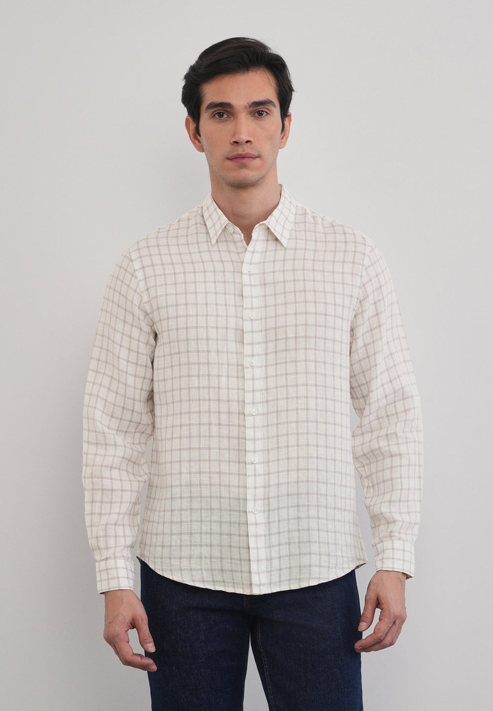 Purple 100% Pure Linen Classic Check Shirt