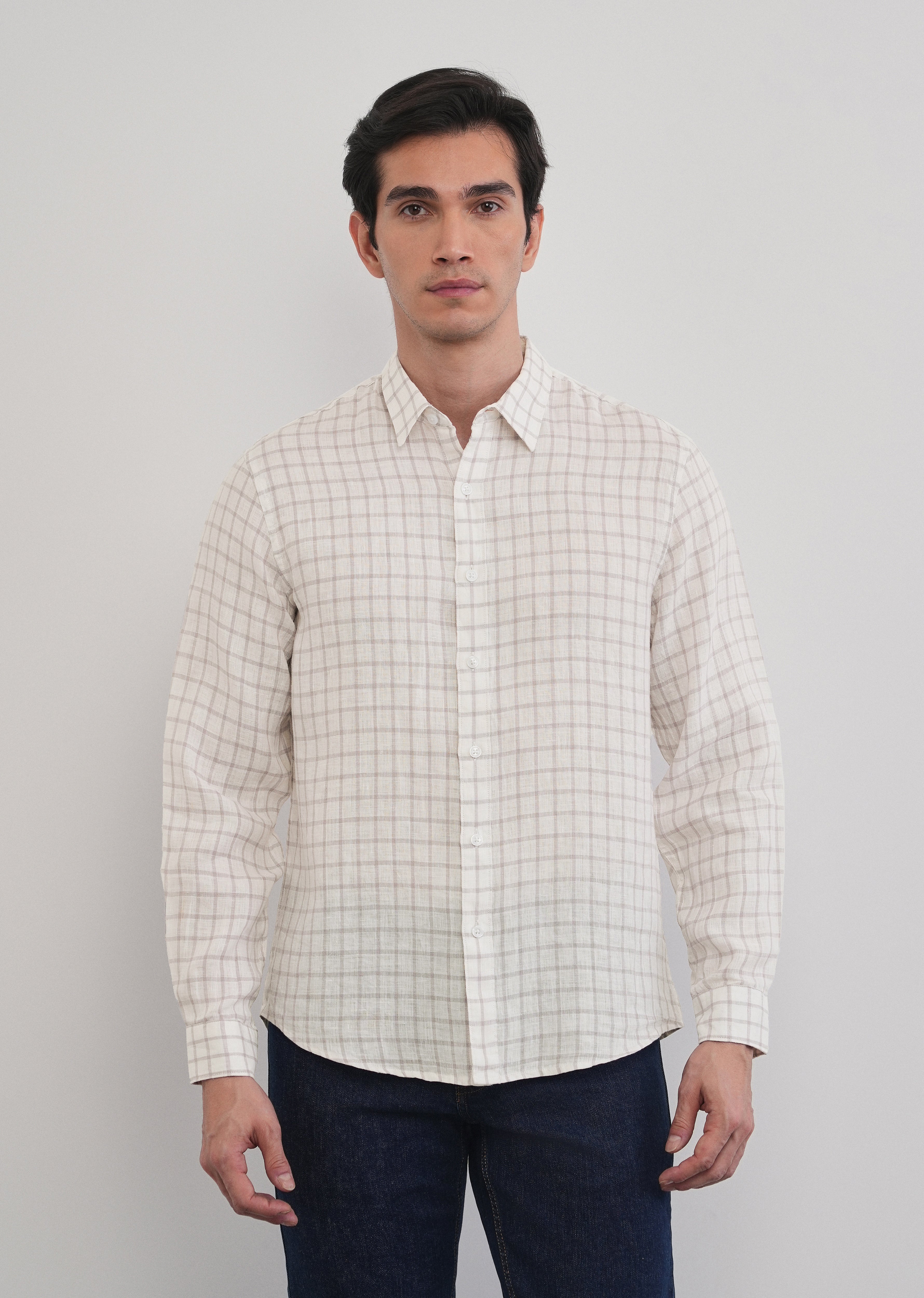 Purple 100% Pure Linen Classic Check Shirt