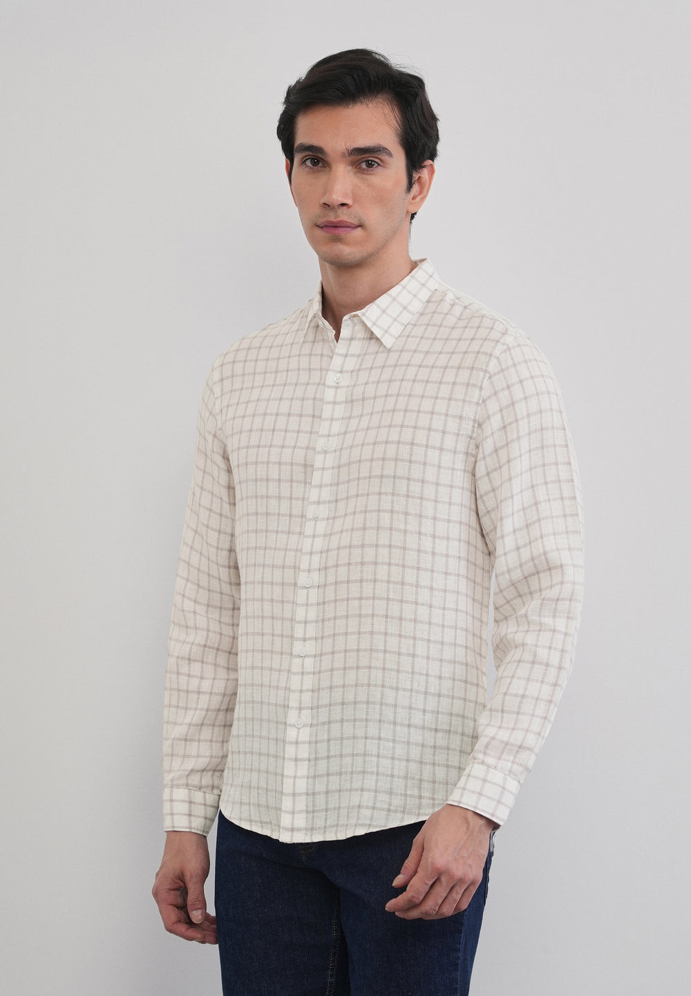 Purple 100% Pure Linen Classic Check Shirt