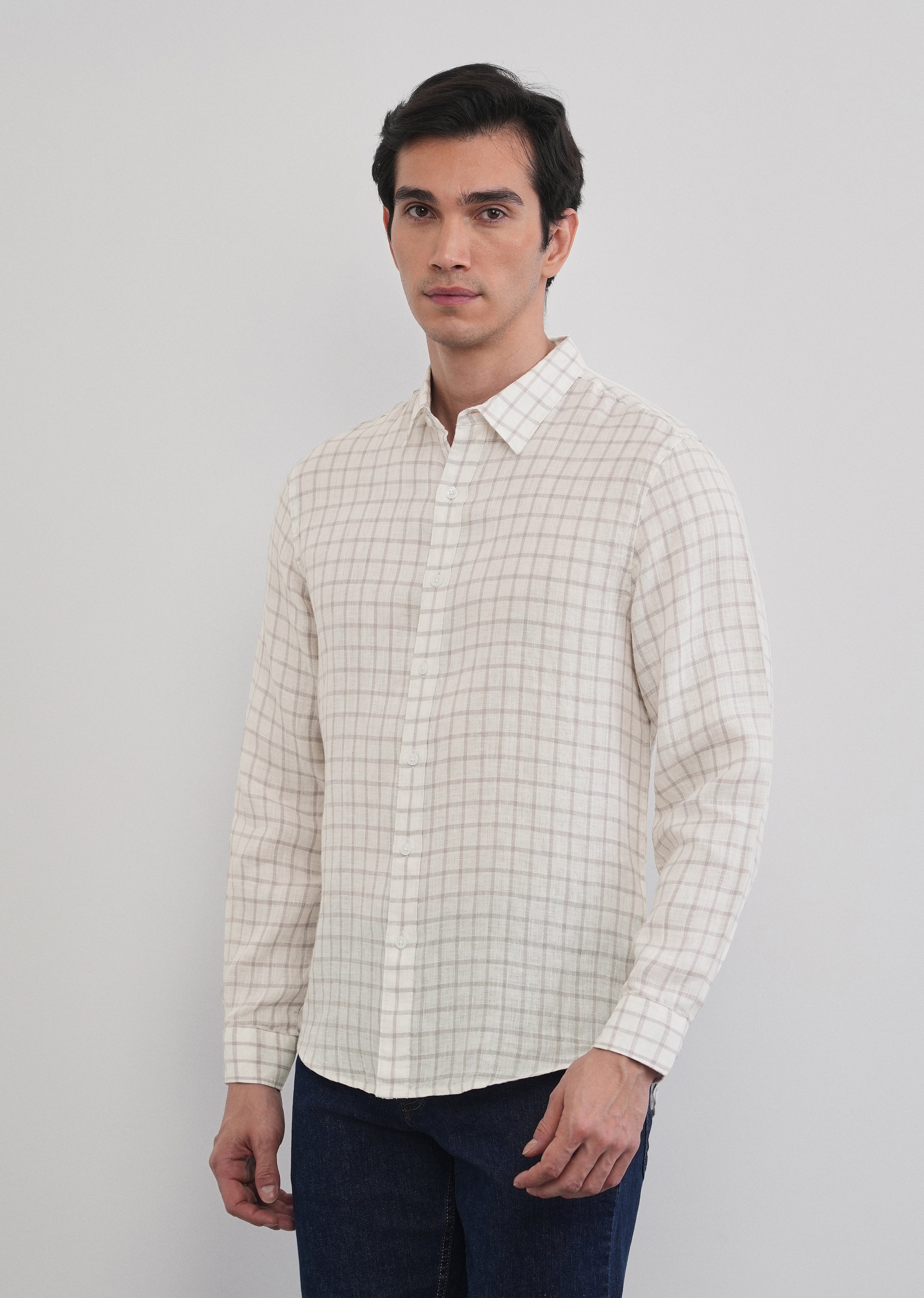 Purple 100% Pure Linen Classic Check Shirt