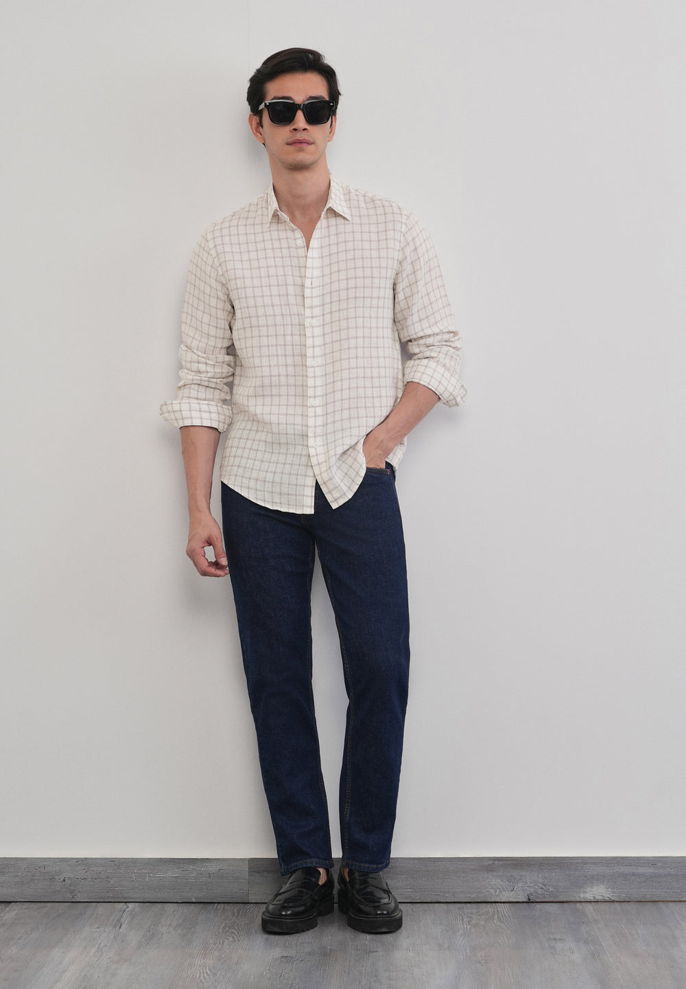 Purple 100% Pure Linen Classic Check Shirt