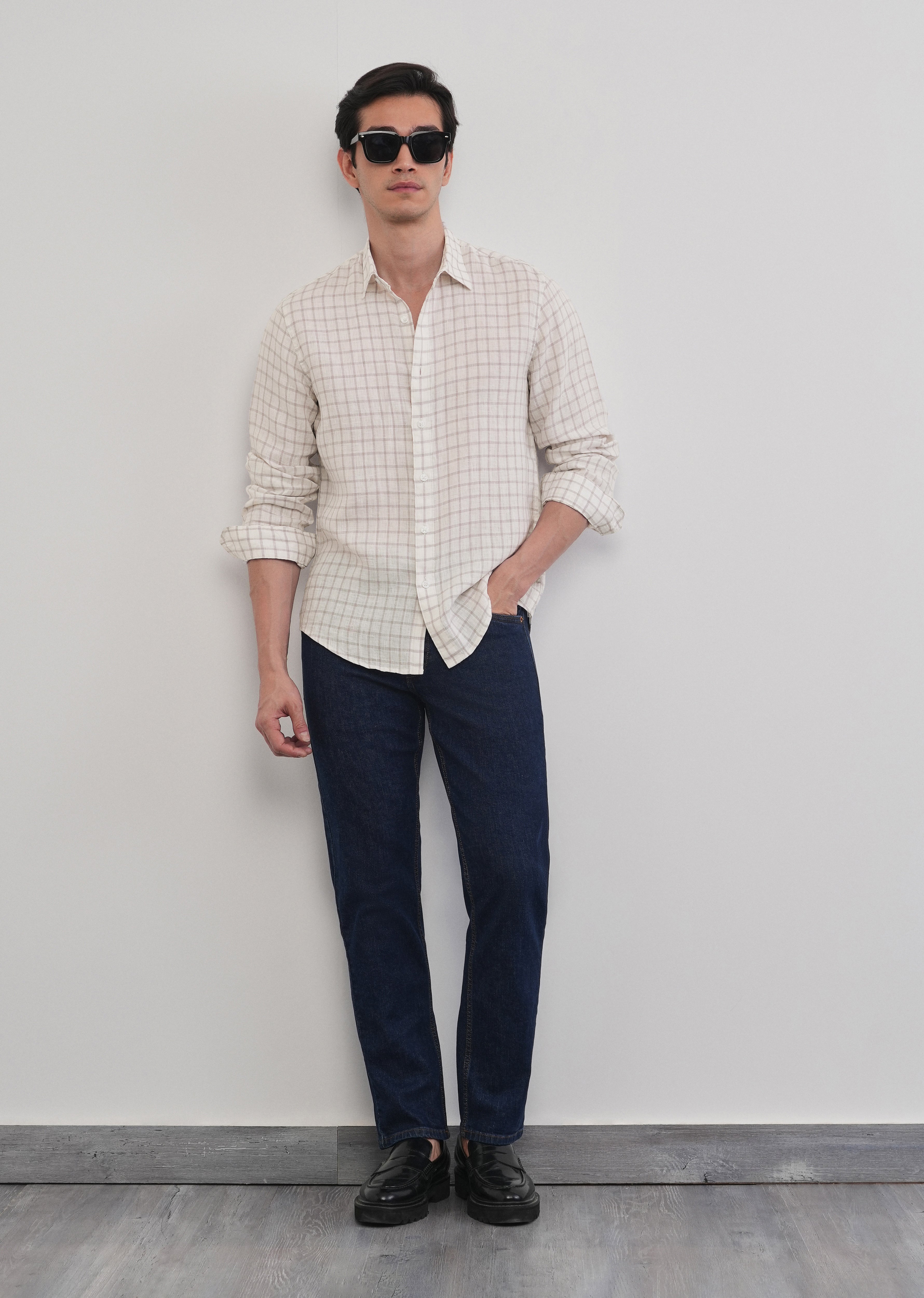 Purple 100% Pure Linen Classic Check Shirt