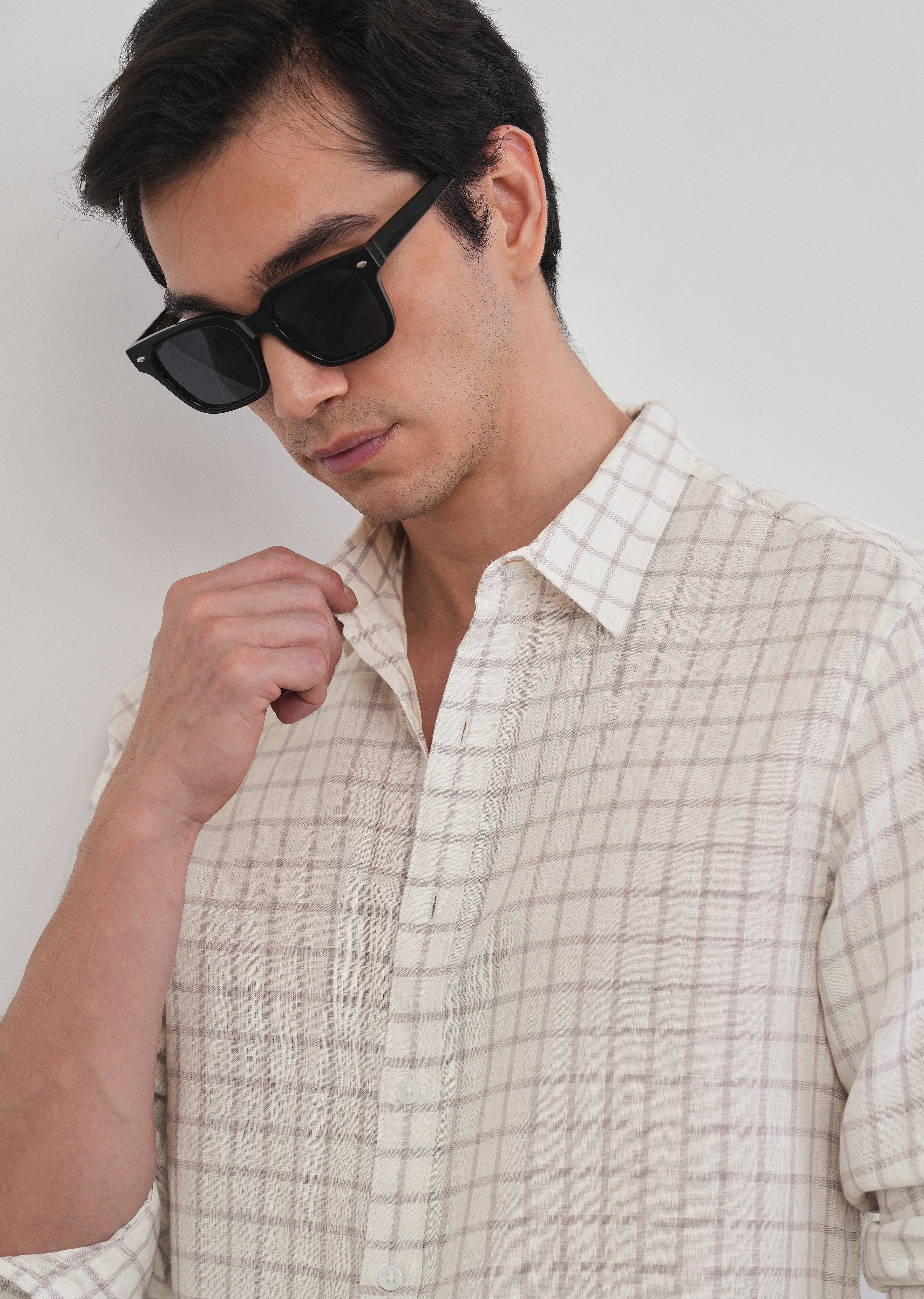 Purple 100% Pure Linen Classic Check Shirt