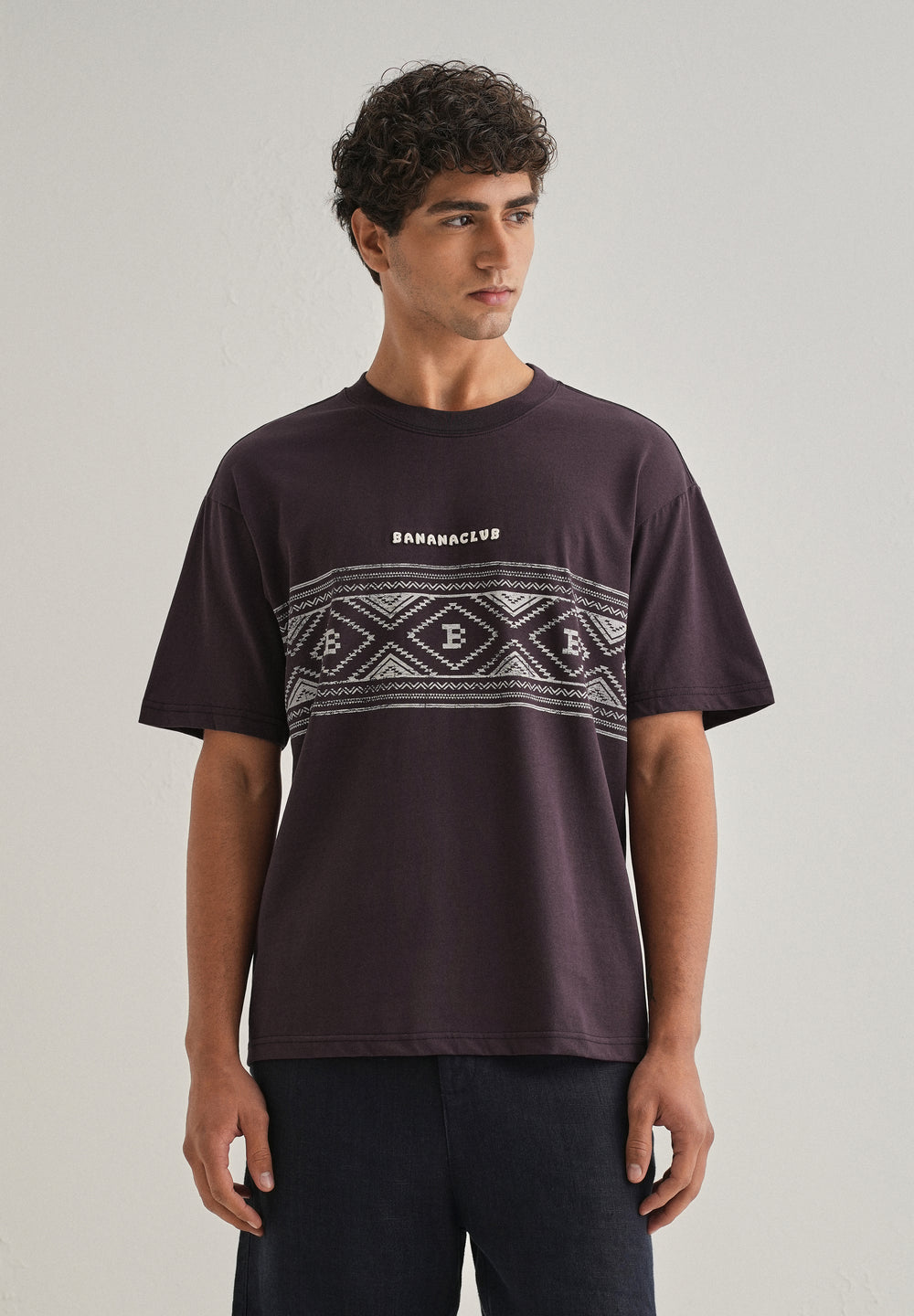 Purple Aztec Printed Oversized T-shirt
