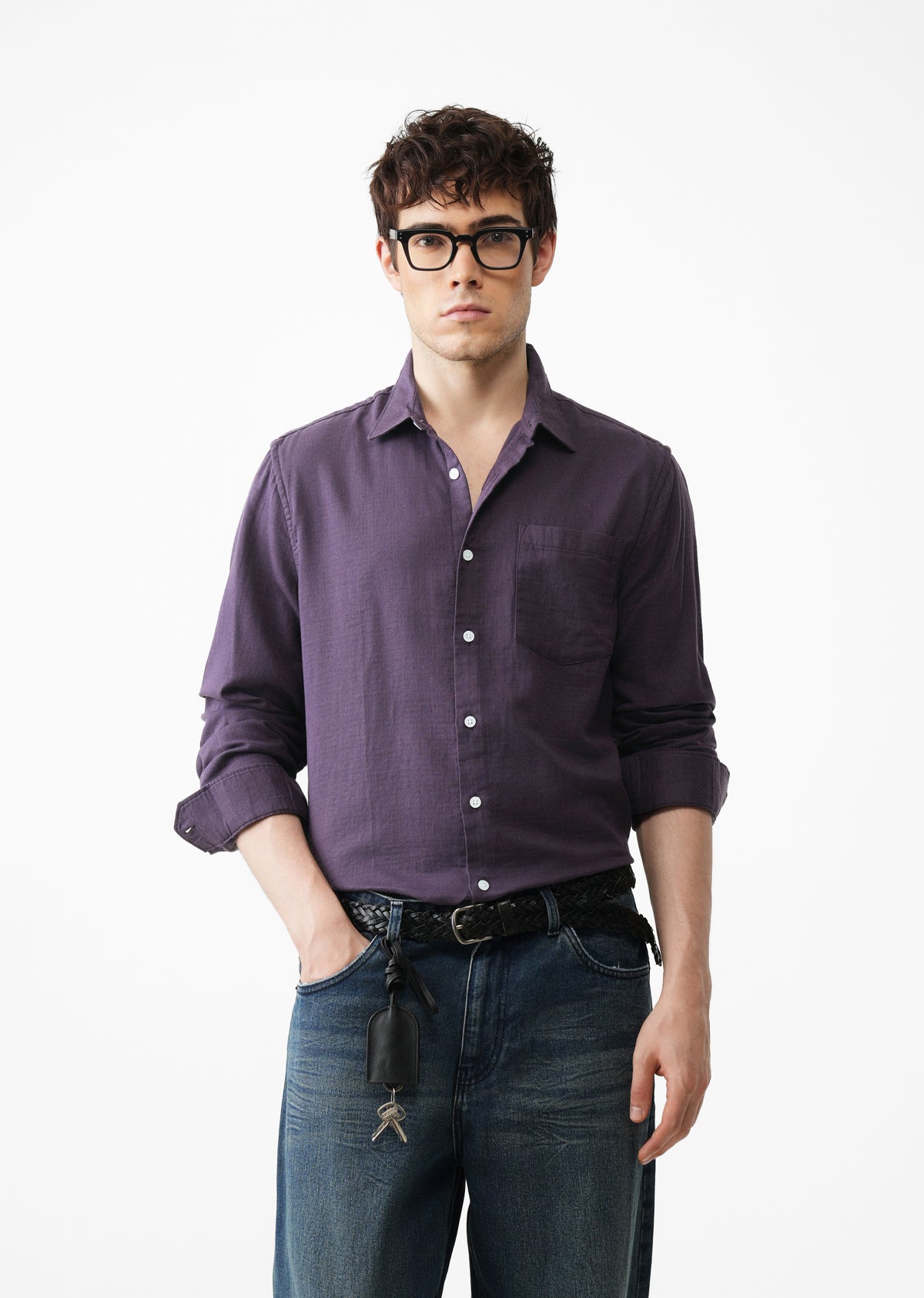 Purple Double Cloth Cotton Shirt