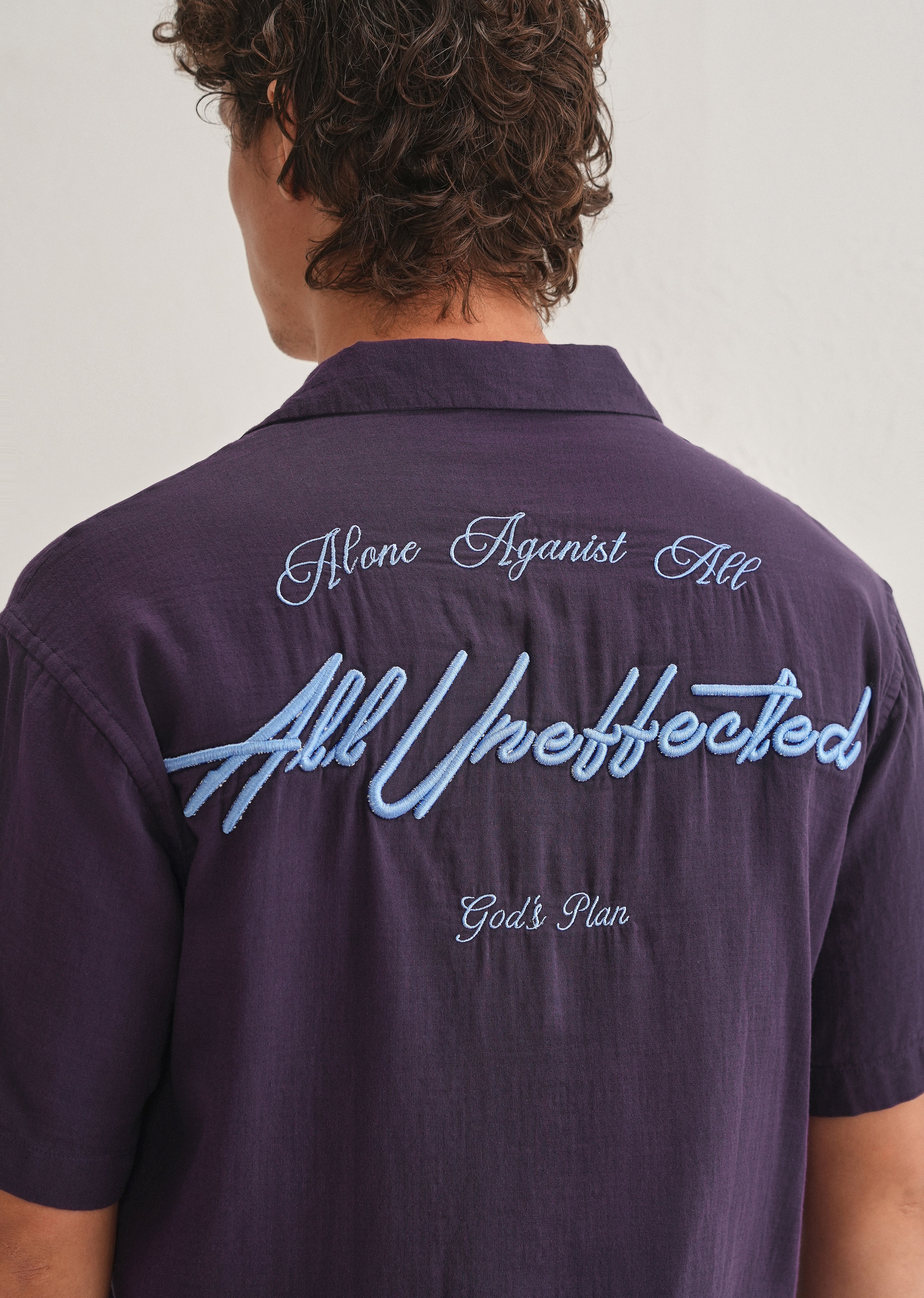 Purple Embroidered Double Cloth Cotton Shirt