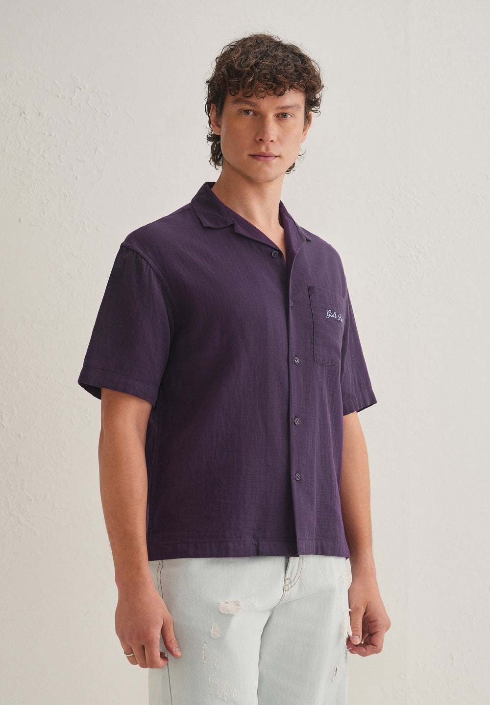 Purple Embroidered Double Cloth Cotton Shirt