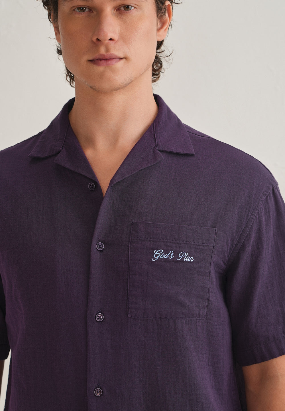 Purple Embroidered Double Cloth Cotton Shirt