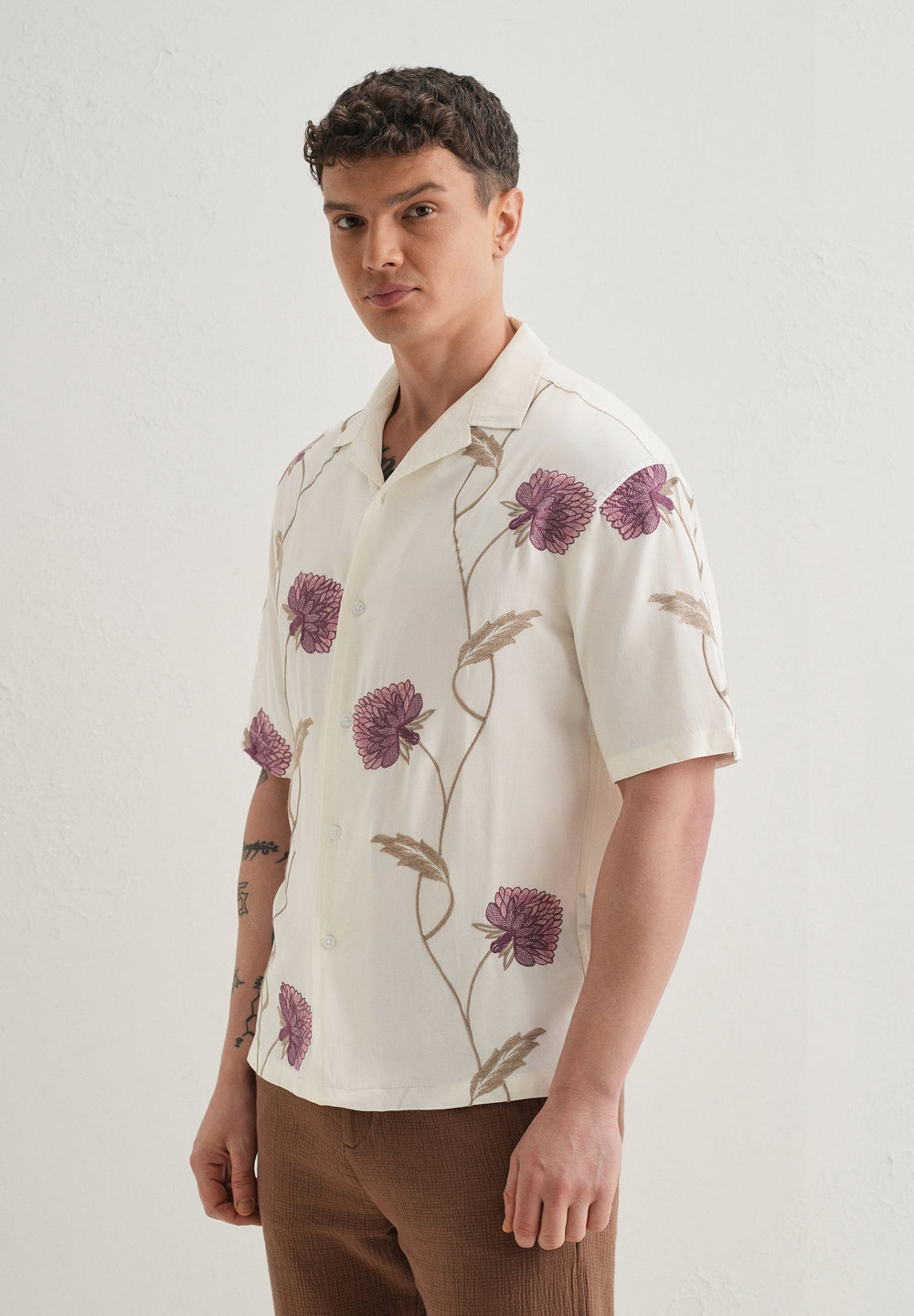 Purple Floral Front Embroidery Shirt