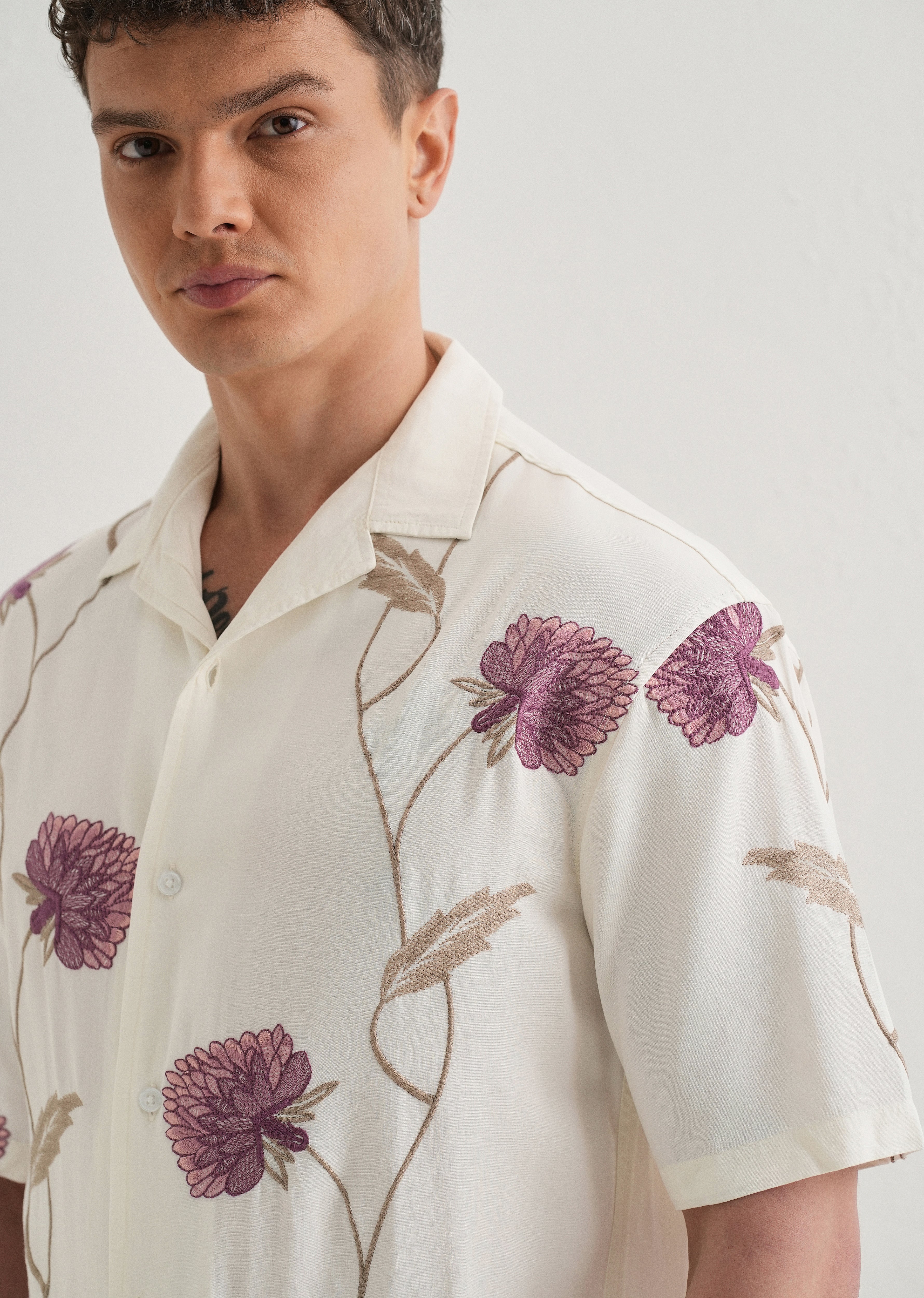 Purple Floral Front Embroidery Shirt
