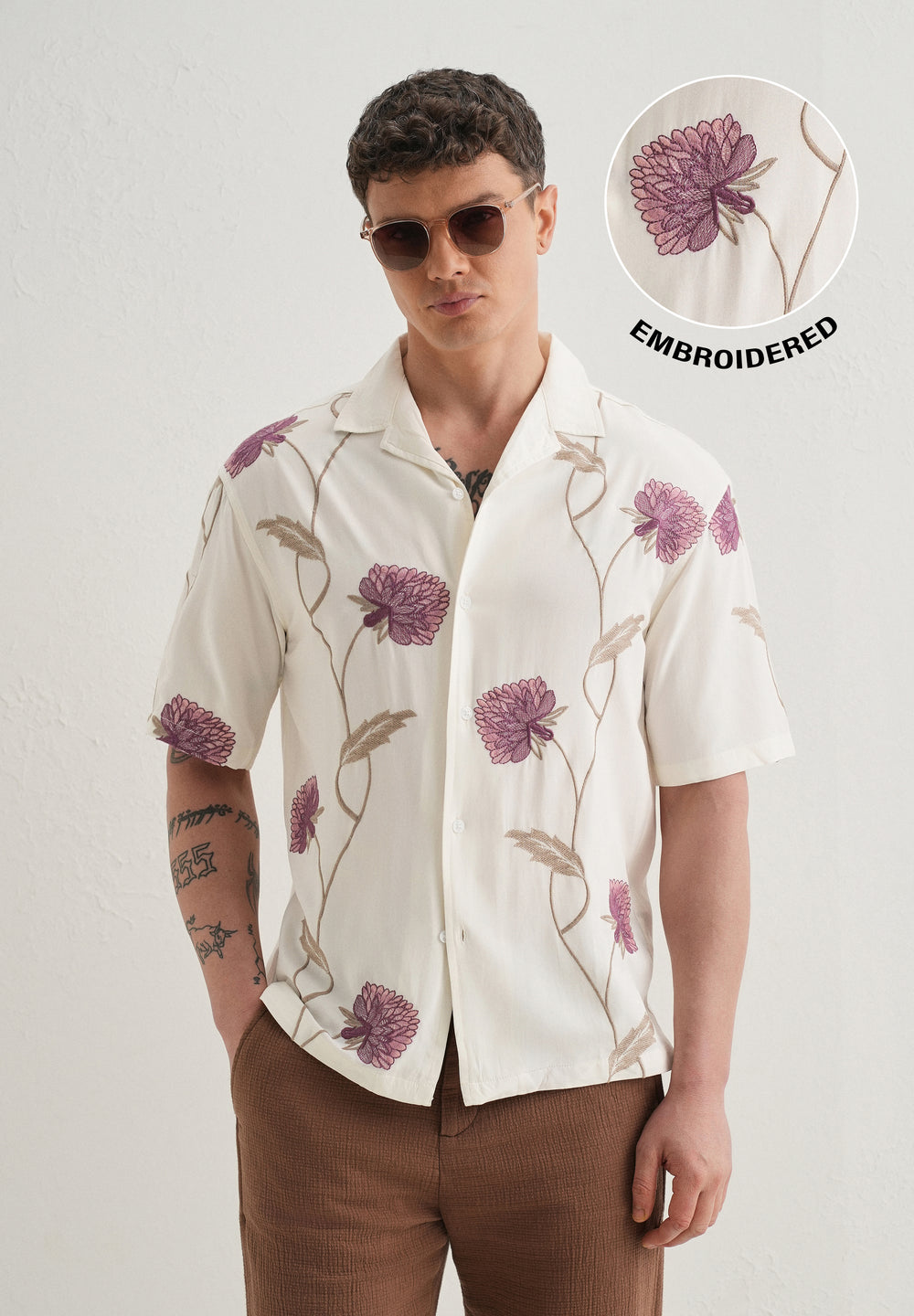 Purple Floral Front Embroidery Shirt