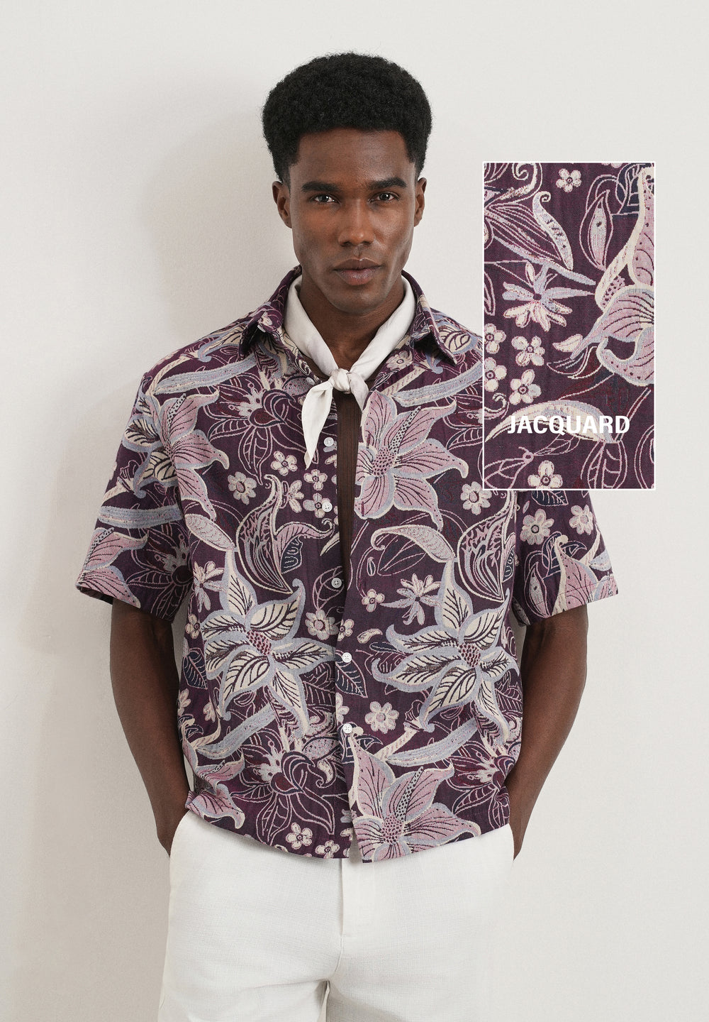 Purple Floral Jacquard Relaxed Shirt