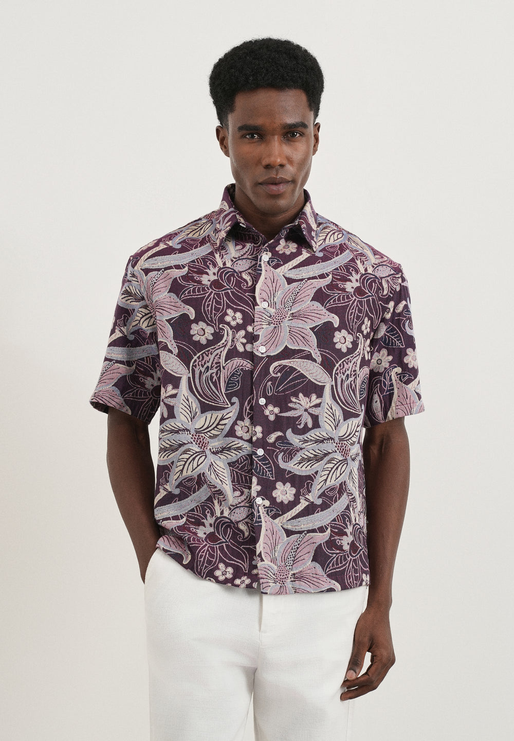 Purple Floral Jacquard Relaxed Shirt