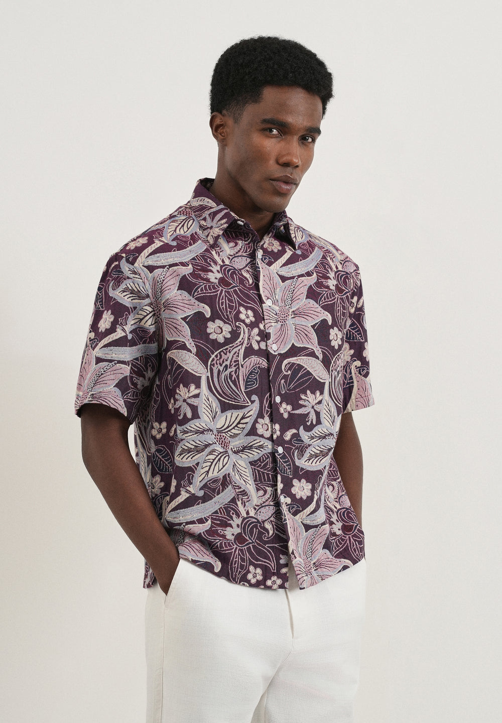 Purple Floral Jacquard Relaxed Shirt