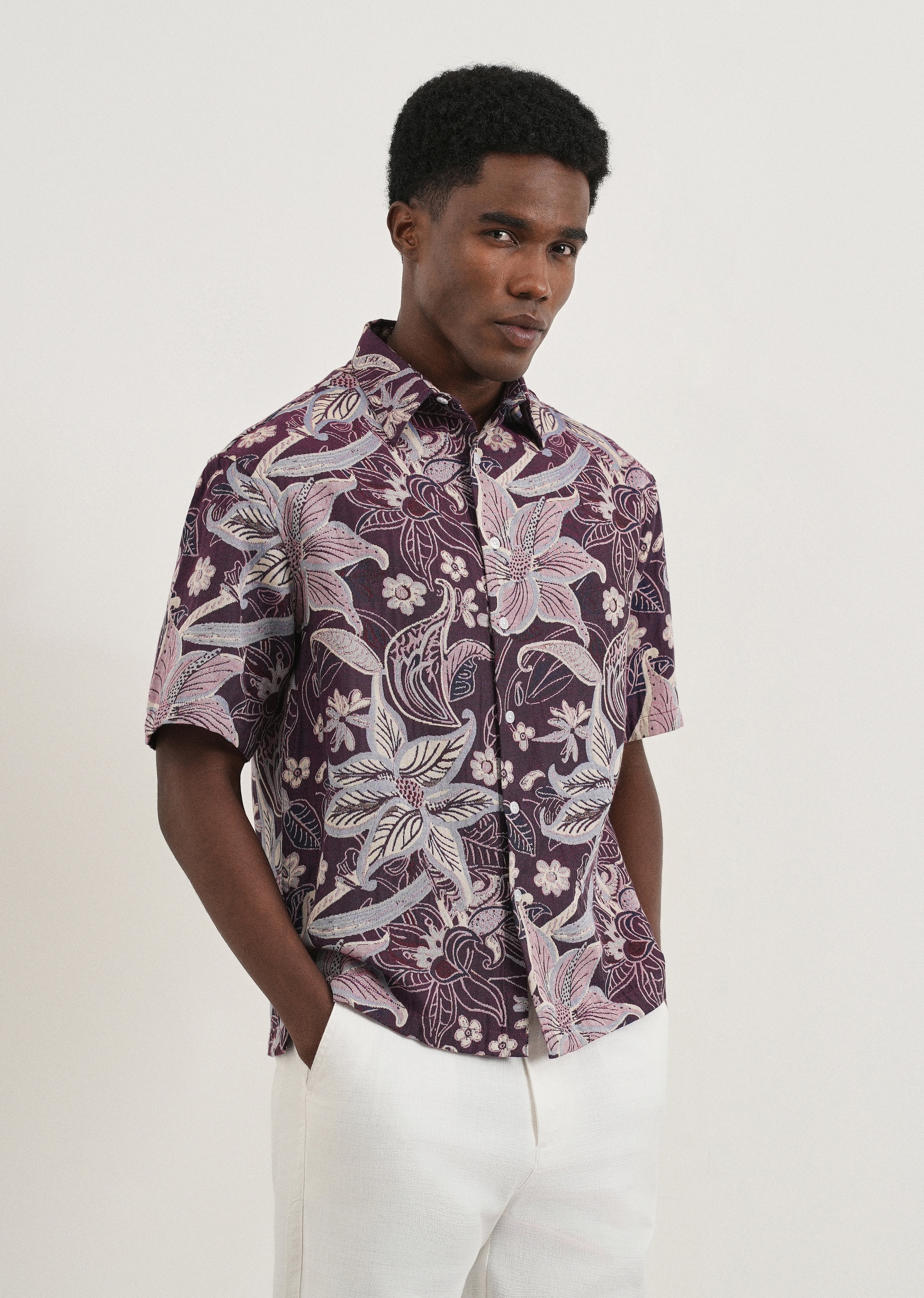 Purple Floral Jacquard Relaxed Shirt