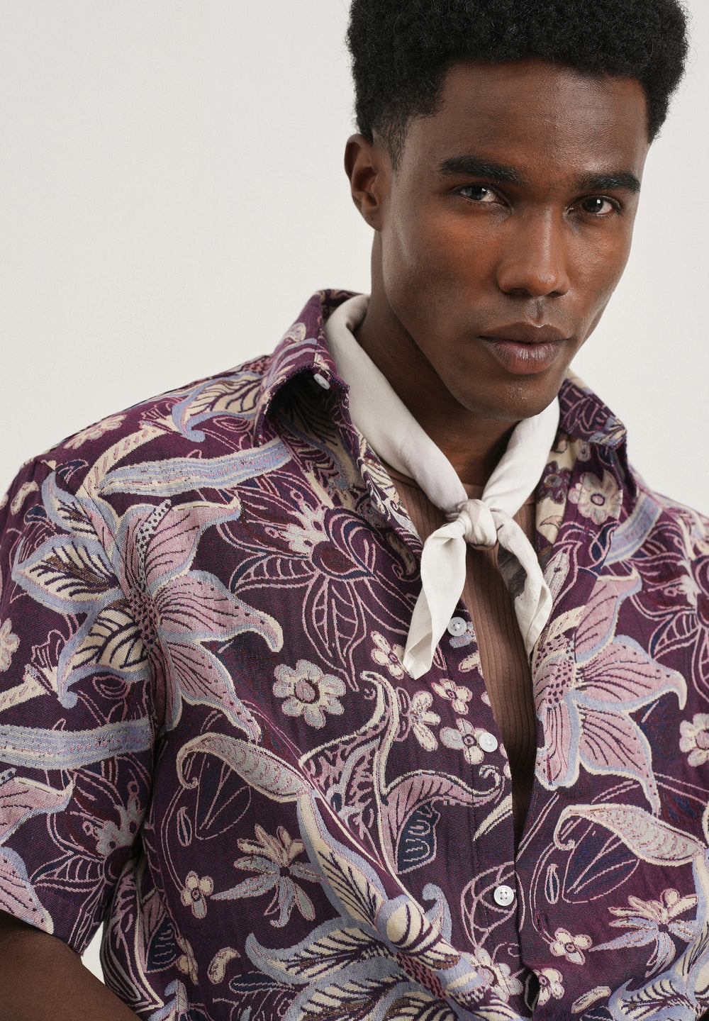 Purple Floral Jacquard Relaxed Shirt
