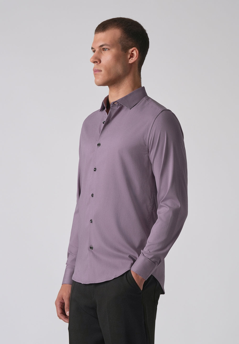 Purple Cotton Stretch Plain Shirt