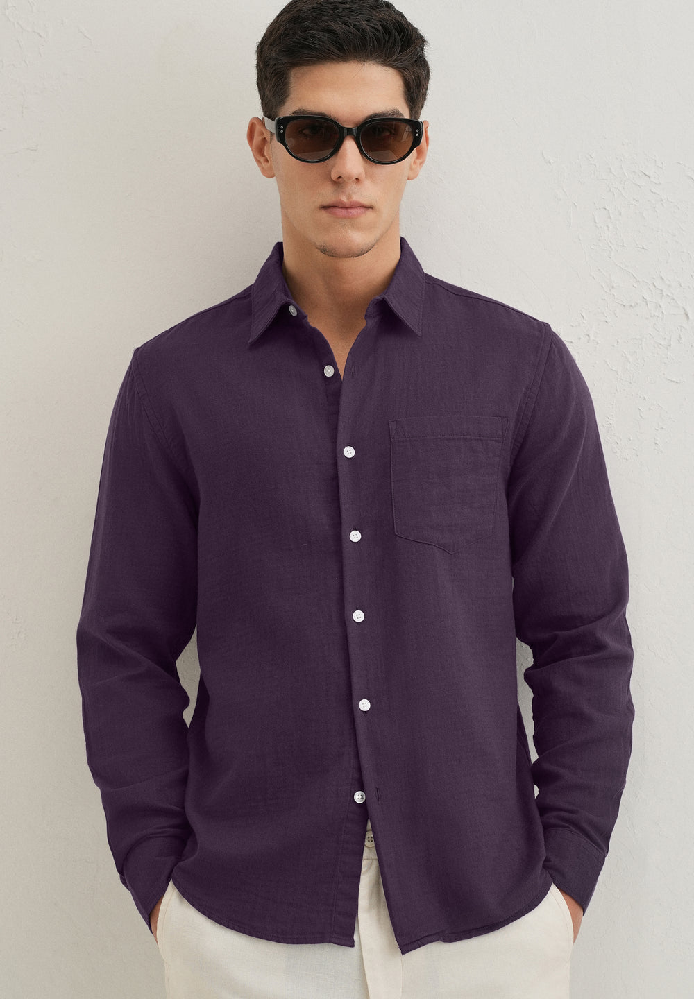 Purple Pure Cotton Stitchless Placket Shirt