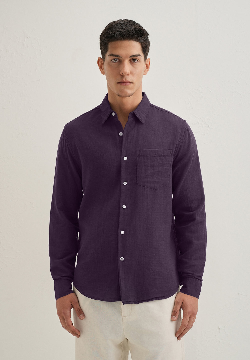 Purple Pure Cotton Stitchless Placket Shirt