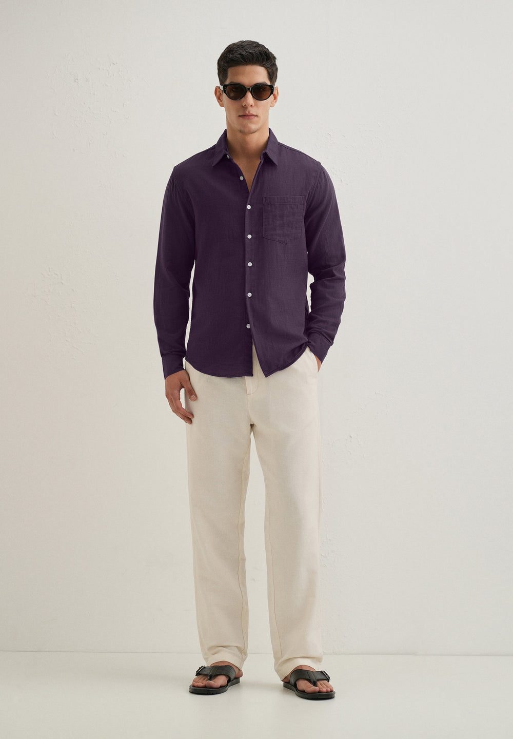 Purple Pure Cotton Stitchless Placket Shirt