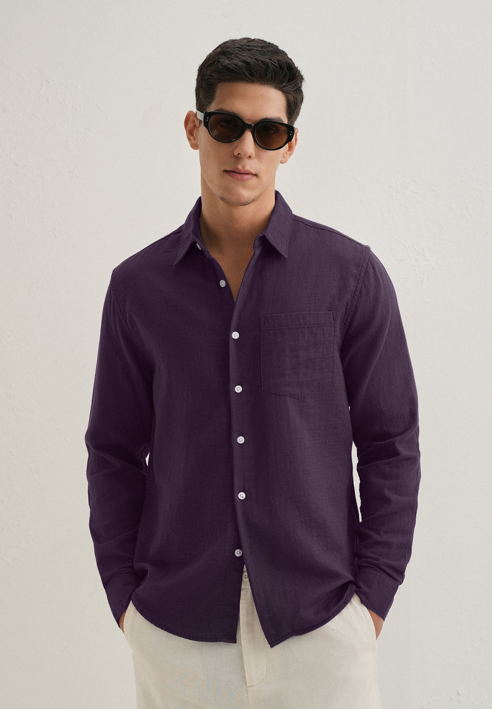 Purple Pure Cotton Stitchless Placket Shirt